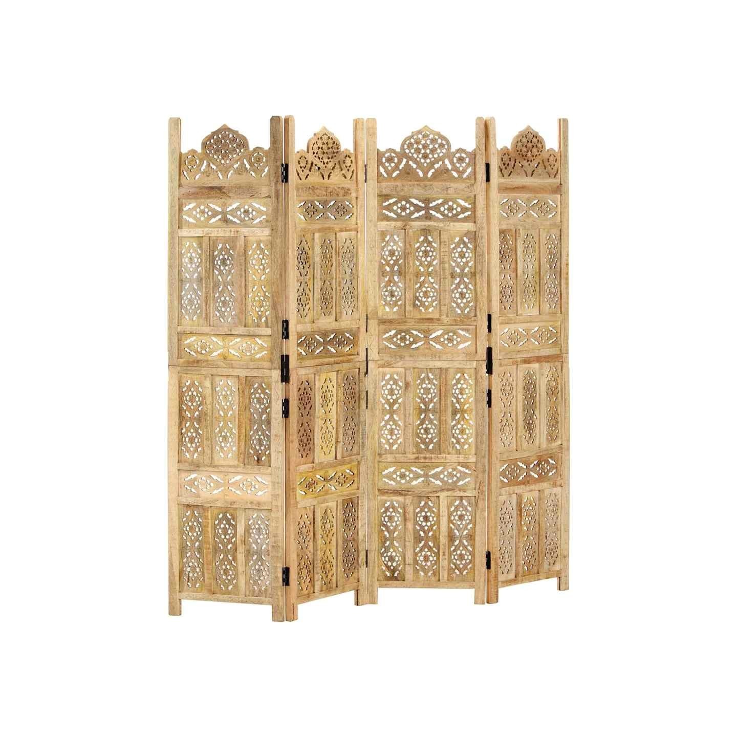 Cloison de séparation 4 panneaux 160x165 cm Bois de manguier