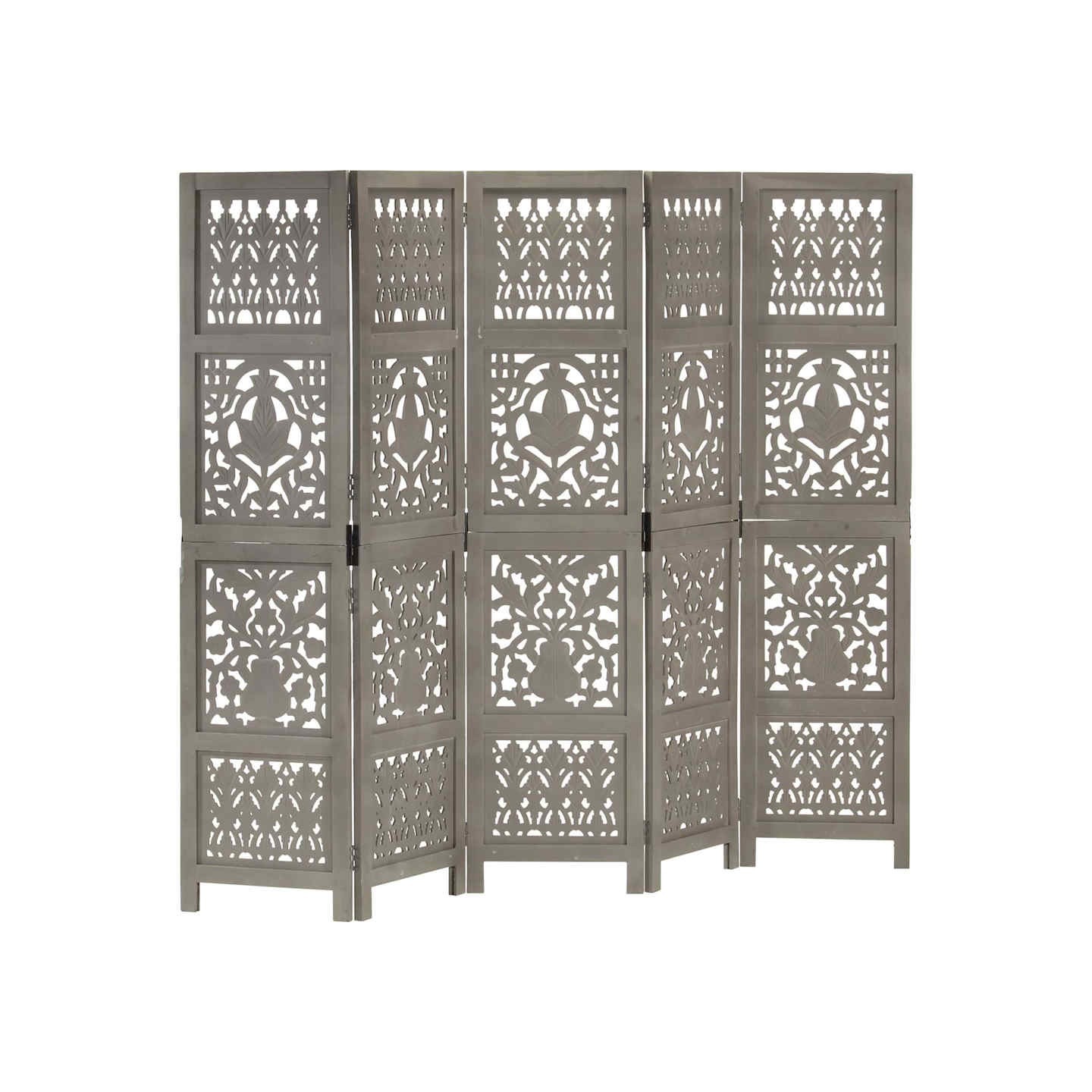 Cloison de séparation 5 panneaux Gris 200x165 cm Bois manguier
