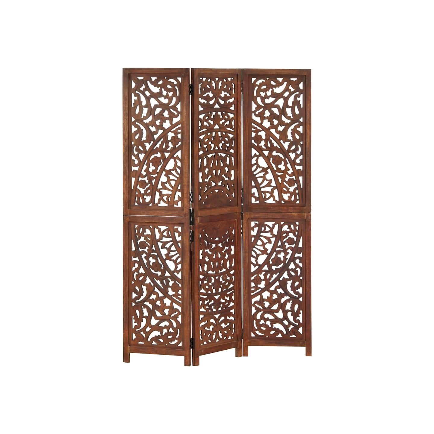 Cloison de séparation 3 panneaux Marron 120x165cm Bois manguier