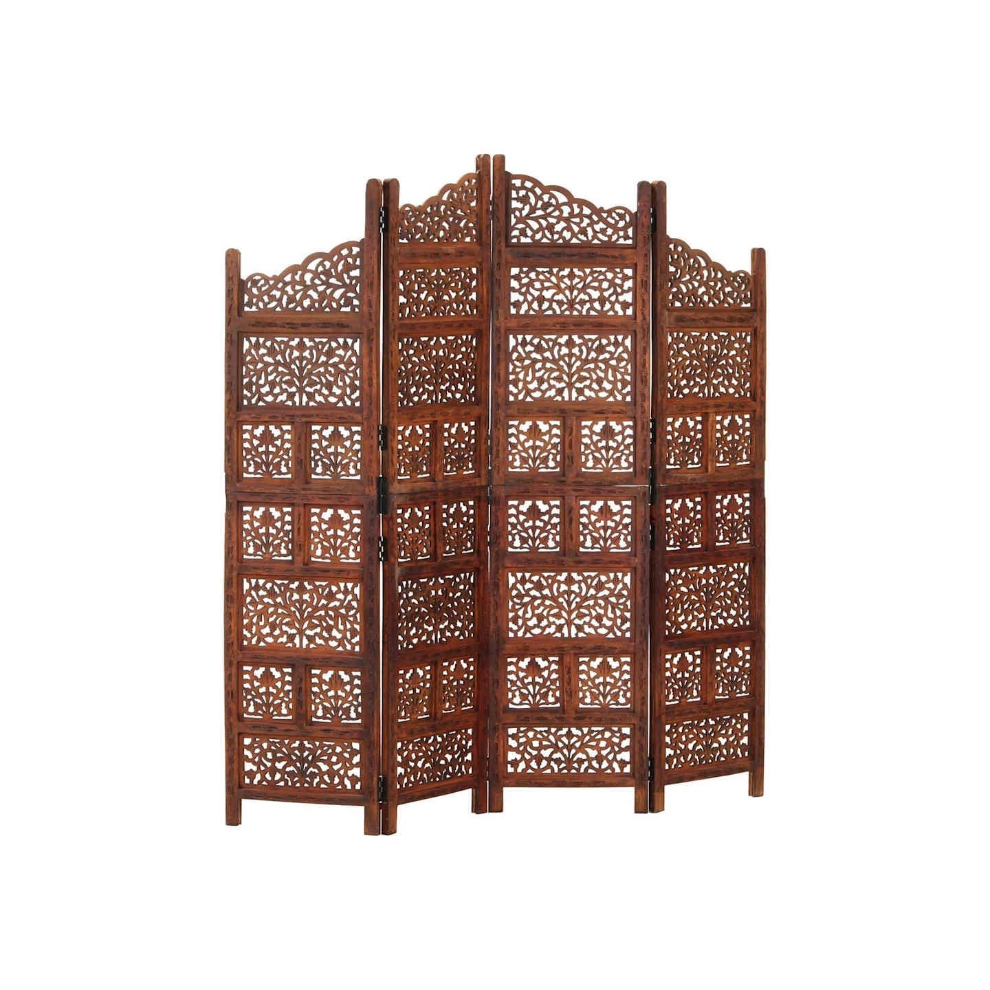 Cloison de séparation 4 panneaux Marron 160x165cm Bois manguier