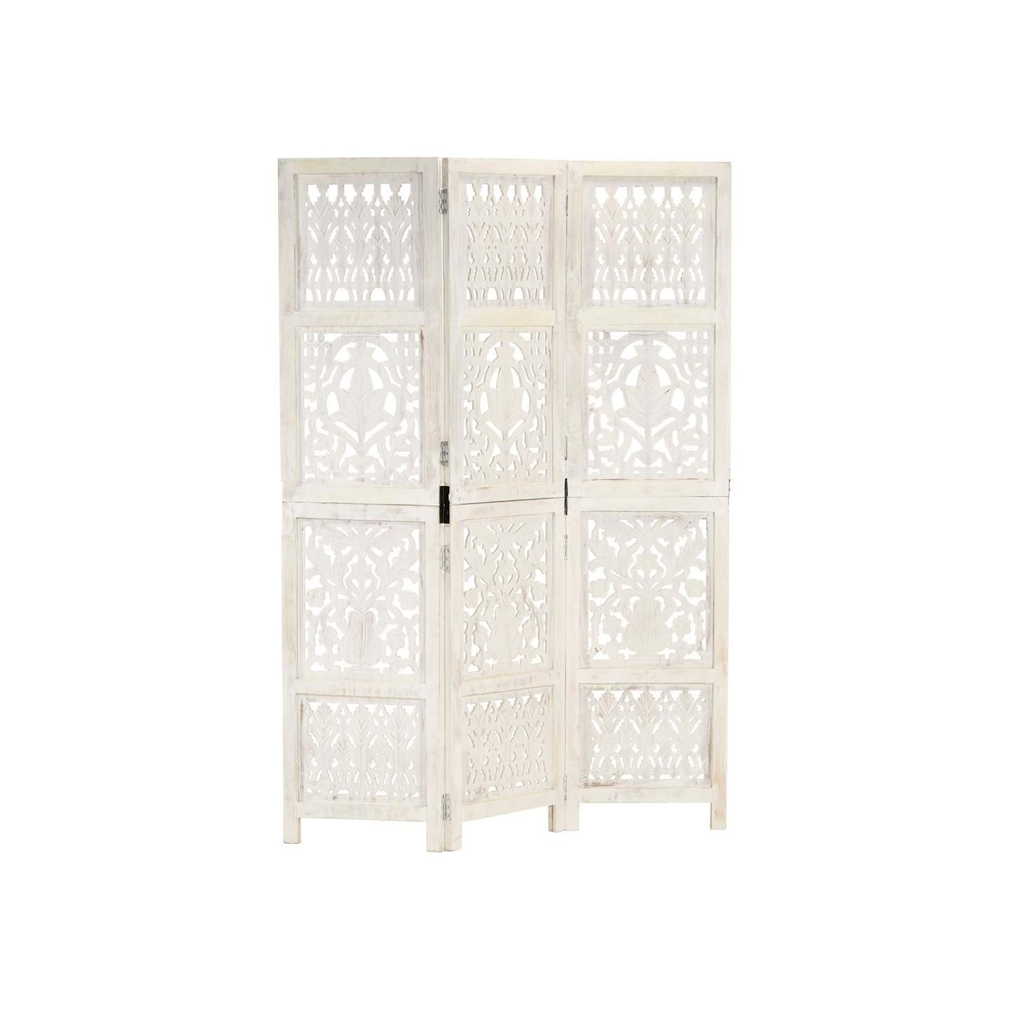 Cloison de séparation 3 panneaux Blanc 120x165 cm Bois manguier