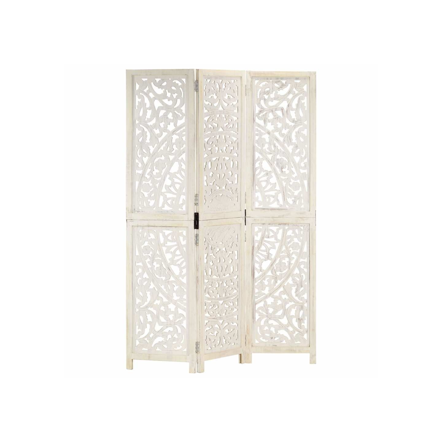Cloison de séparation 3 panneaux Blanc 120x165 cm Bois manguier