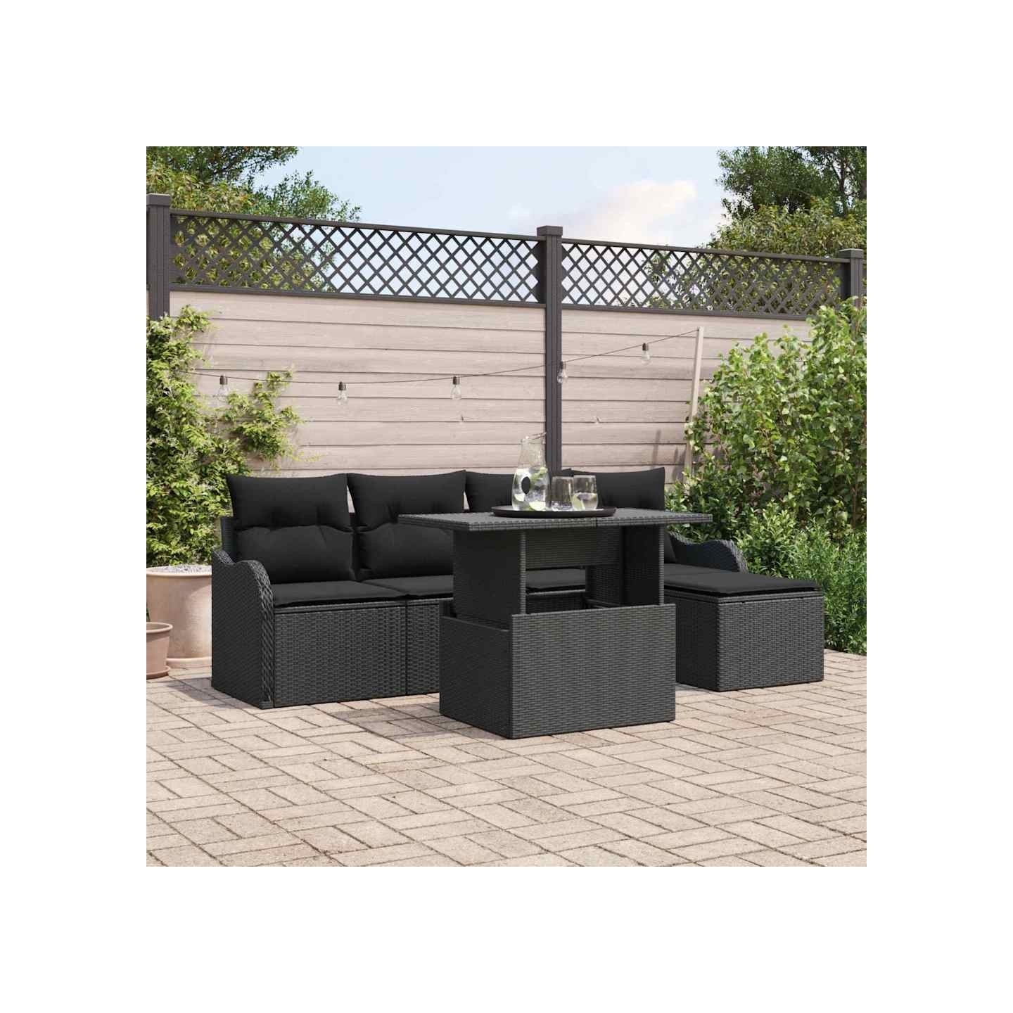 Ensemble de sièges d'extérieur 6 pc Noir Poly rotin