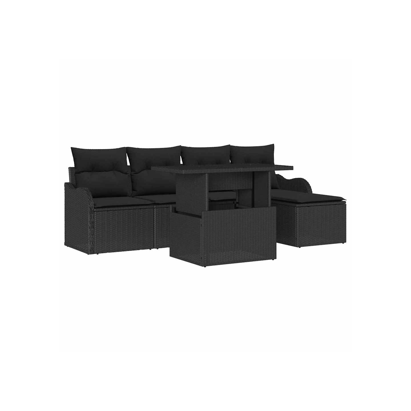 Ensemble de sièges d'extérieur 6 pc Noir Poly rotin