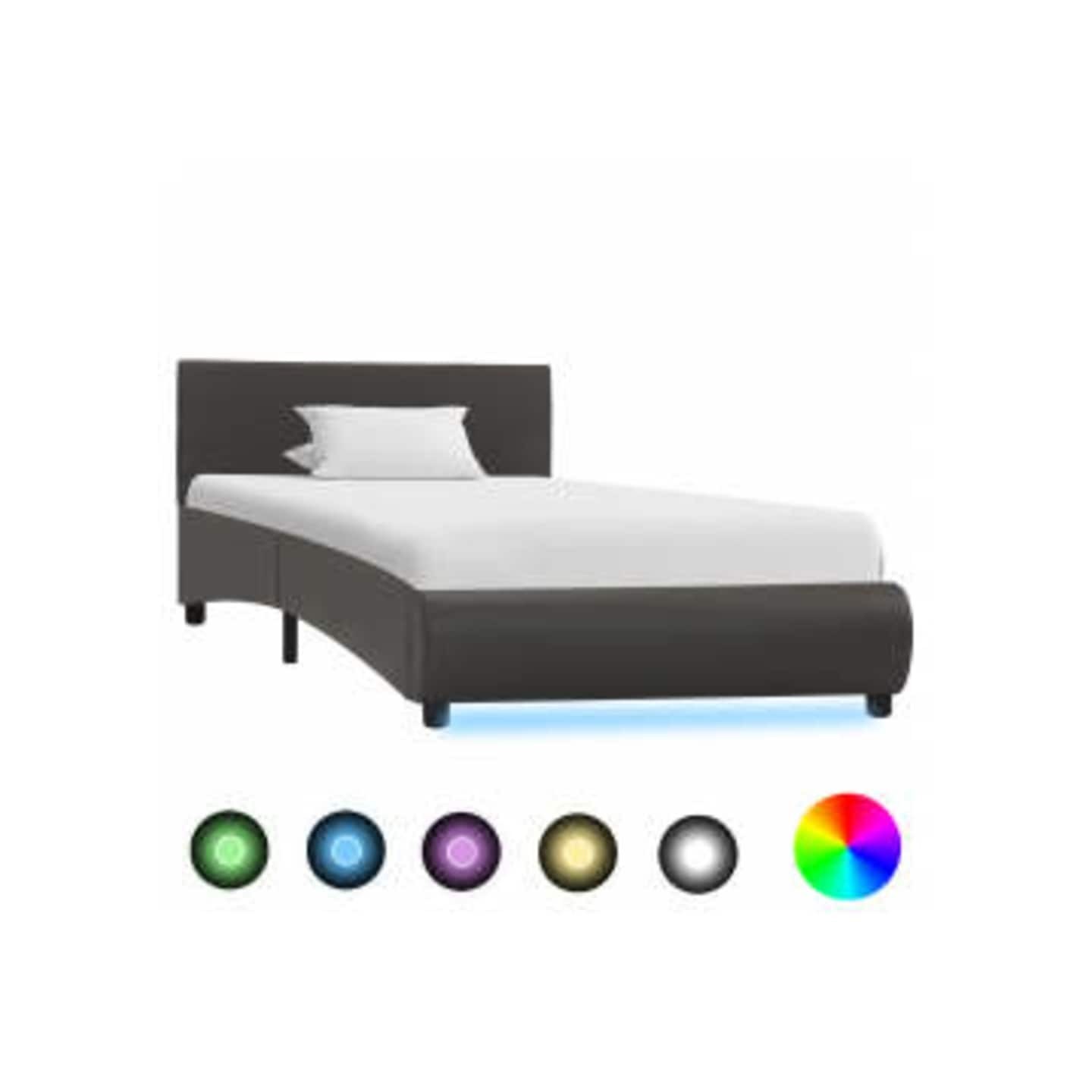 Cadre de lit avec LED sans matelas Gris Similicuir 100x200 cm