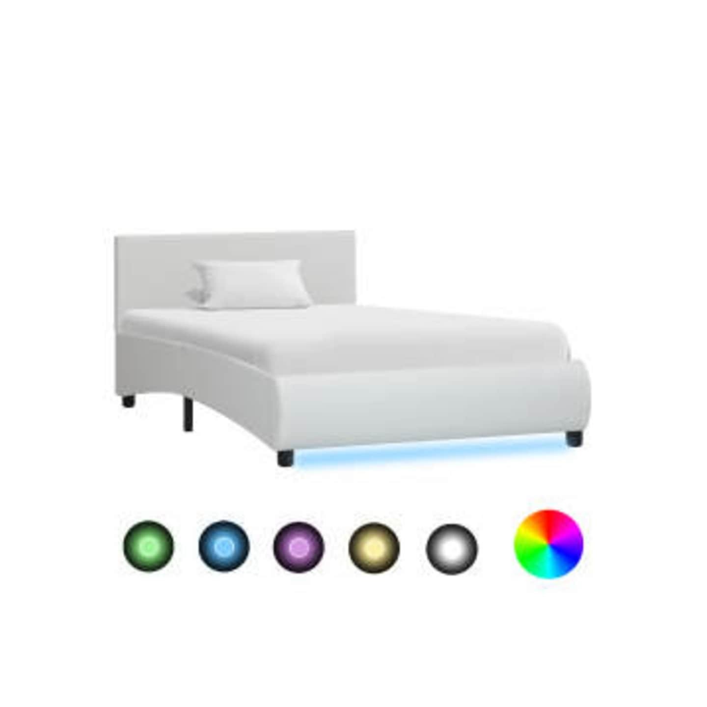Cadre de lit avec LED sans matelas blanc similicuir 90x200 cm