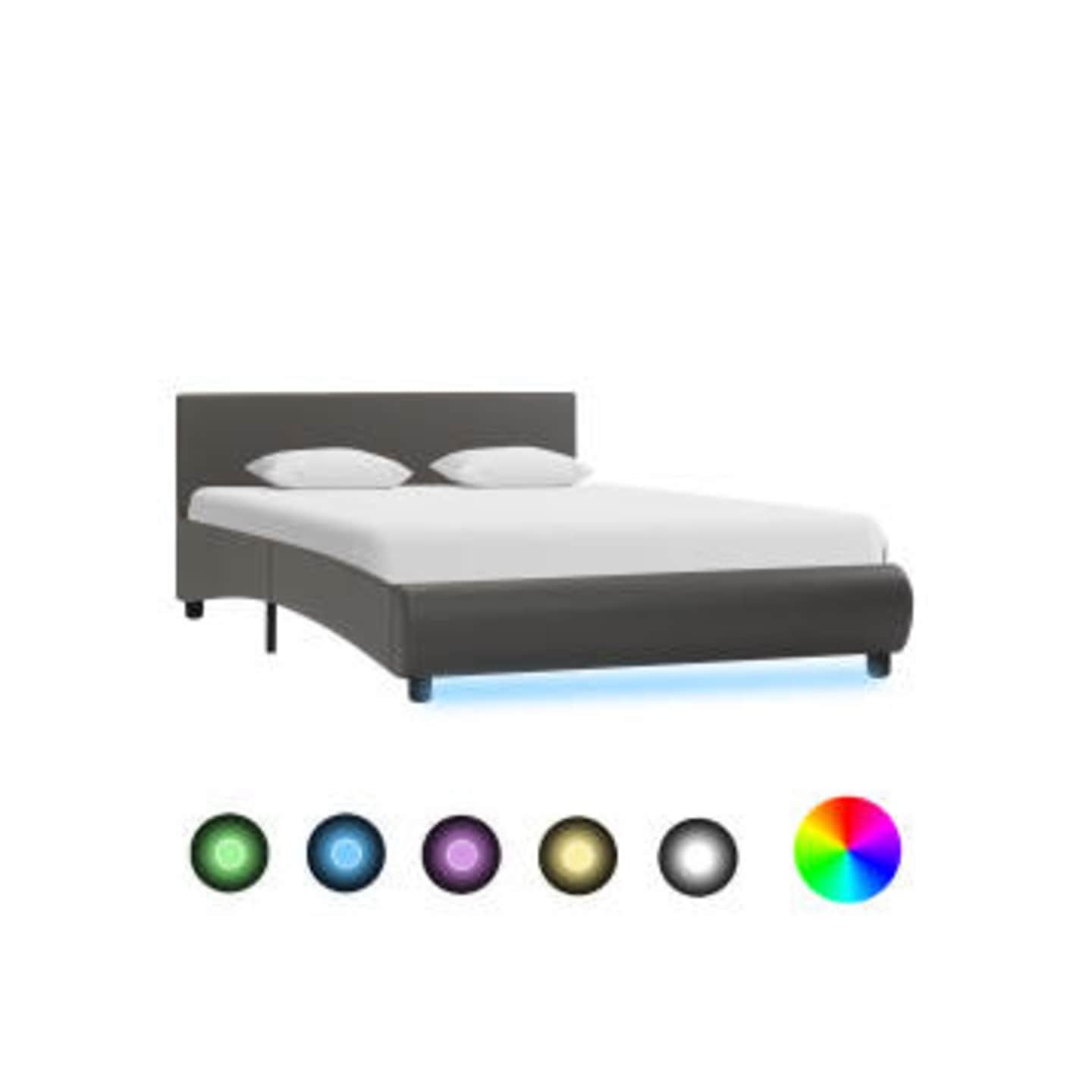 Cadre de lit avec LED sans matelas gris similicuir 140x200 cm