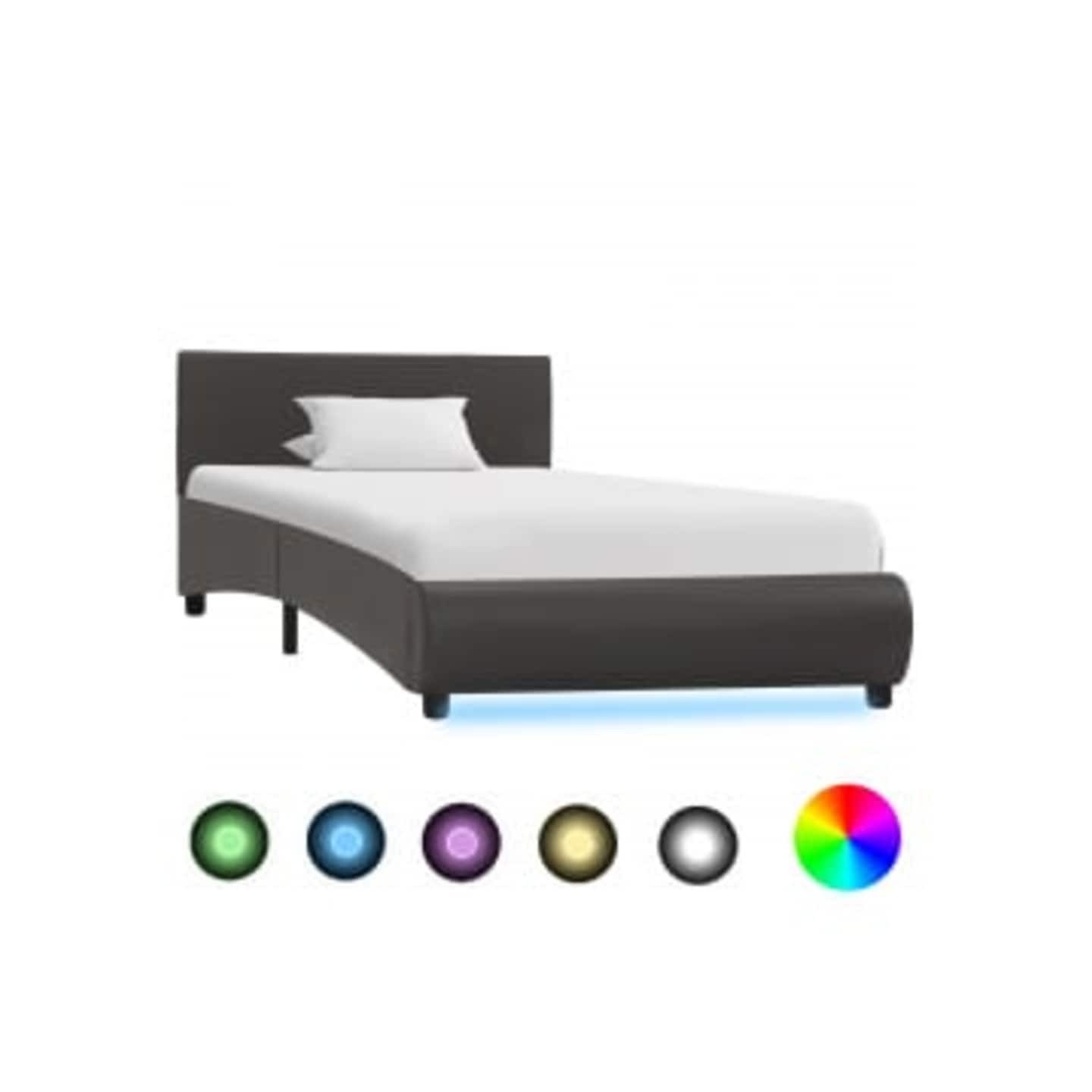 Cadre de lit avec LED sans matelas gris similicuir 90x200 cm