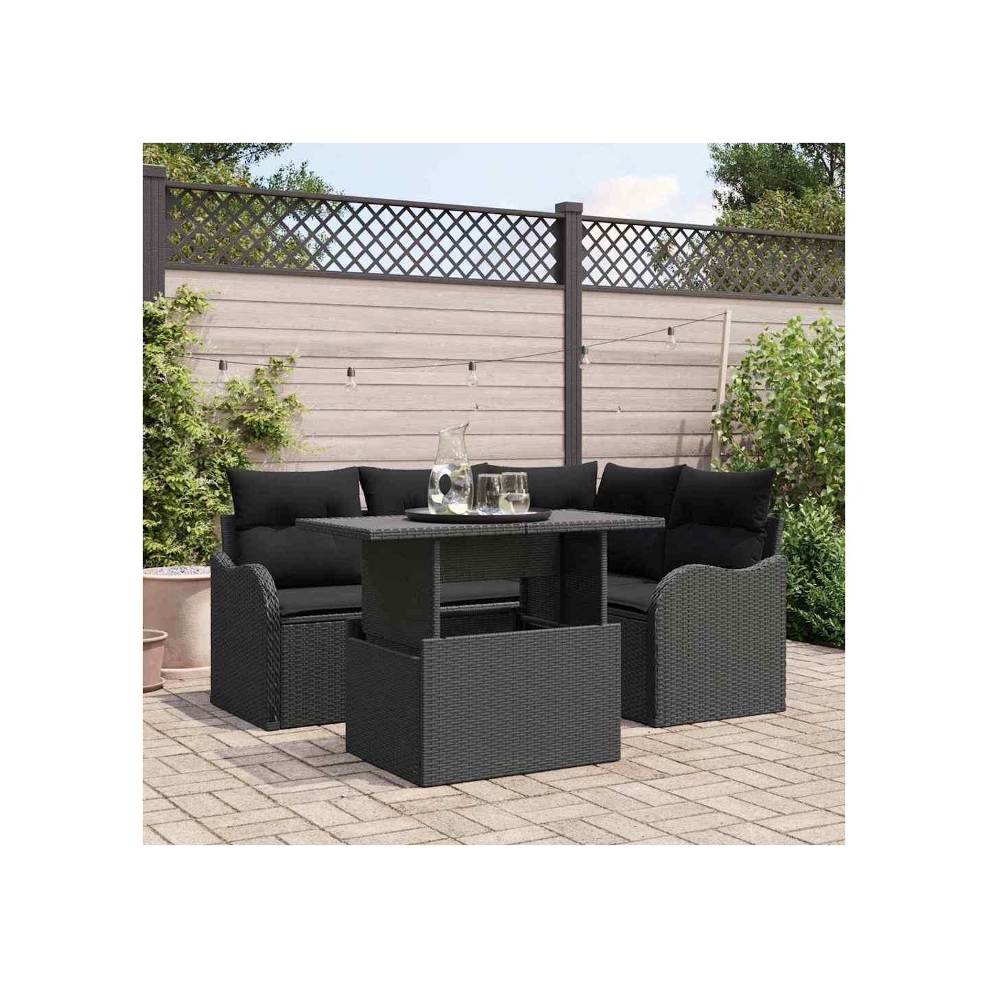 Ensemble de repas extérieur 5 pc Noir Poly rotin