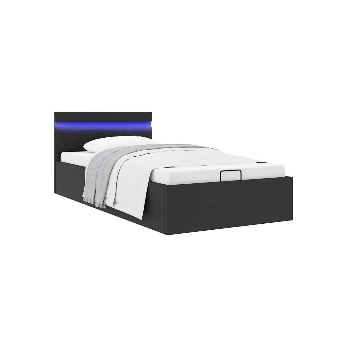 Cadre de lit à rangement hydraulique sans matelas avec LED noir