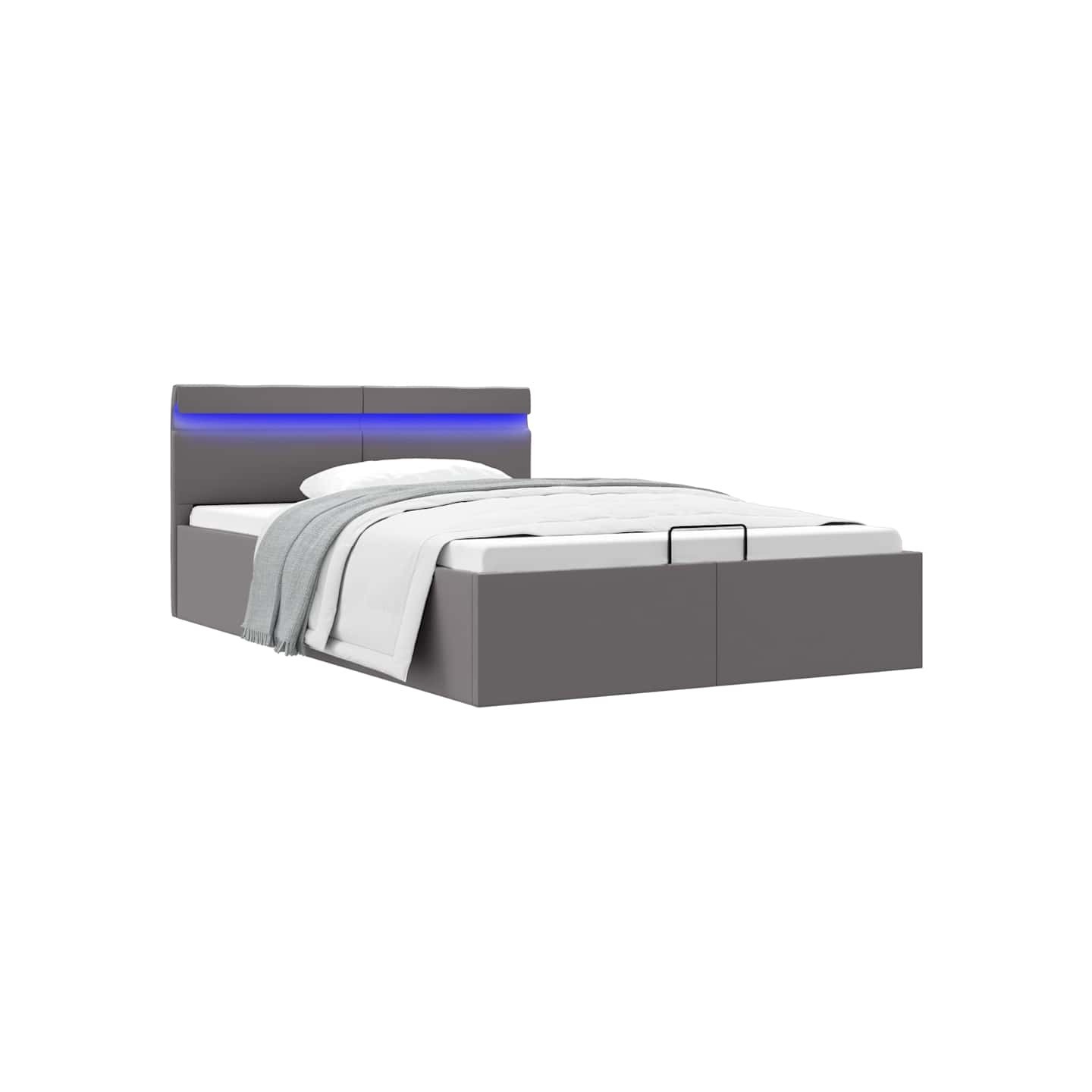 Cadre de lit à rangement hydraulique sans matelas avec LED gris