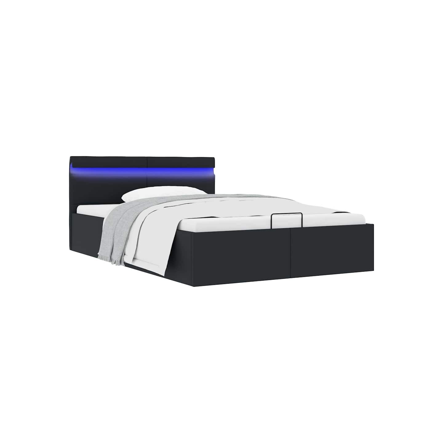 Cadre de lit à rangement hydraulique sans matelas avec LED noir