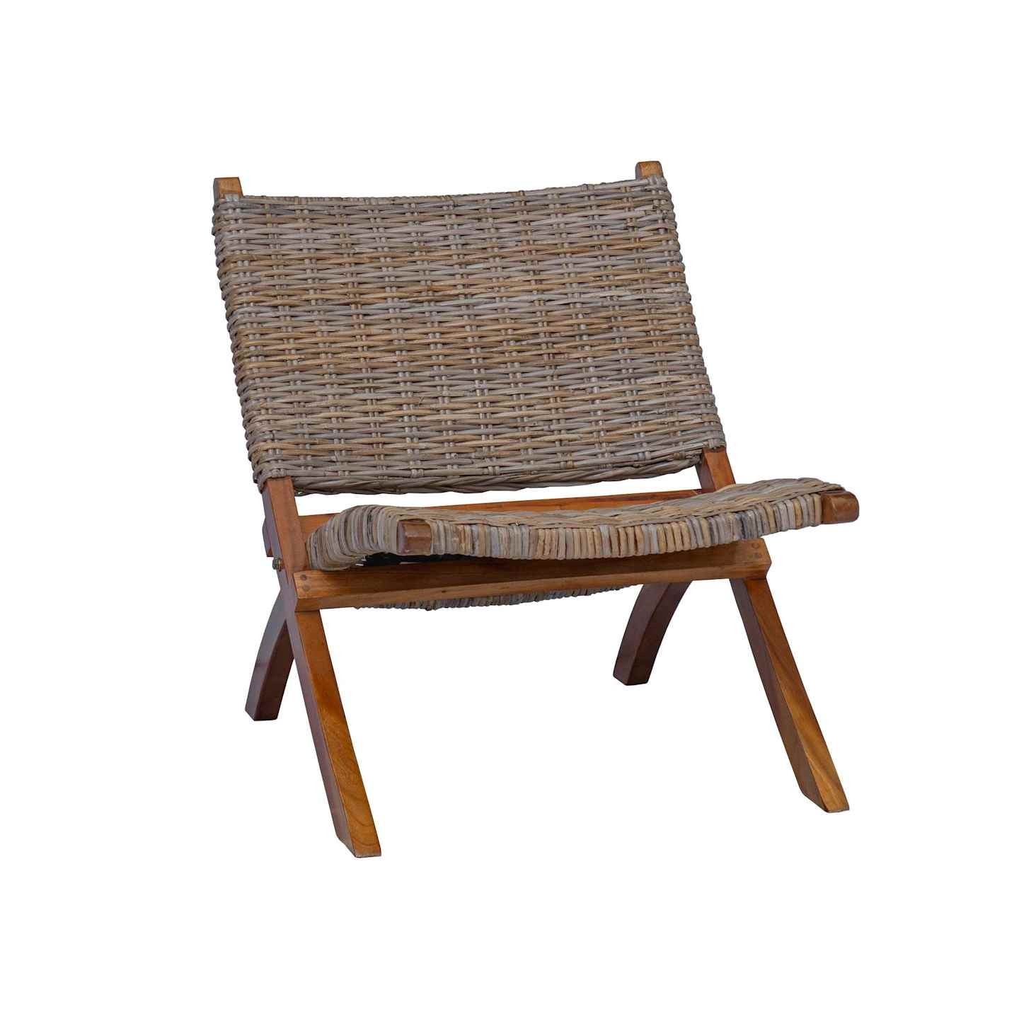 Chaise de relaxation rotin kubu naturel et bois d'acajou massif
