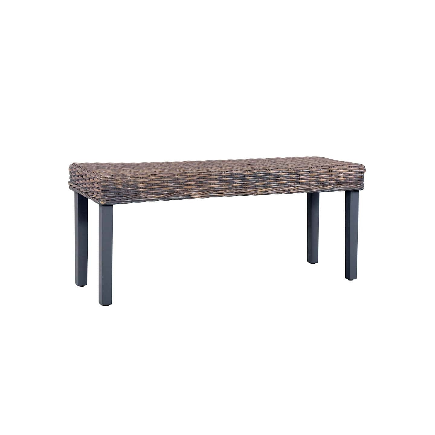 Banc 110 cm Gris Rotin naturel kubu et bois d'acajou massif