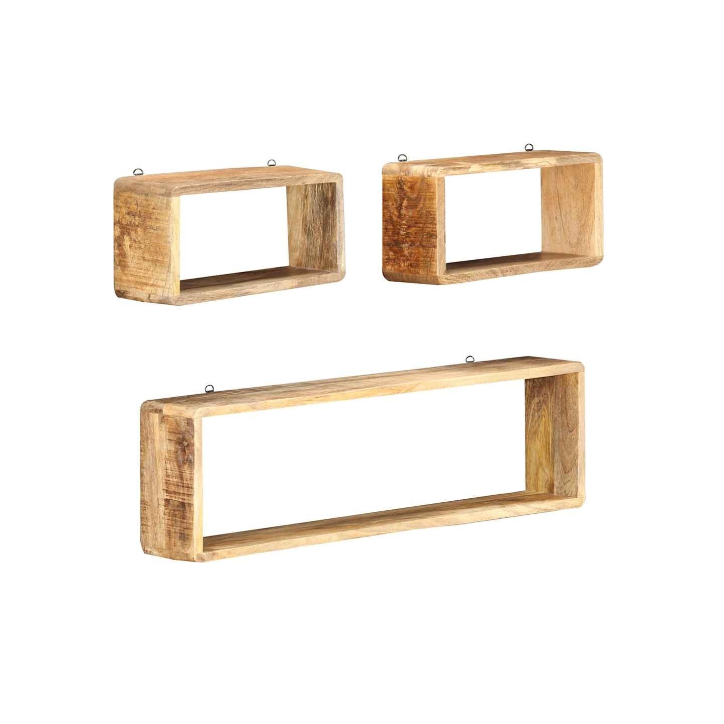 Ensemble d'étagère cube 3 pcs bois solide de manguier
