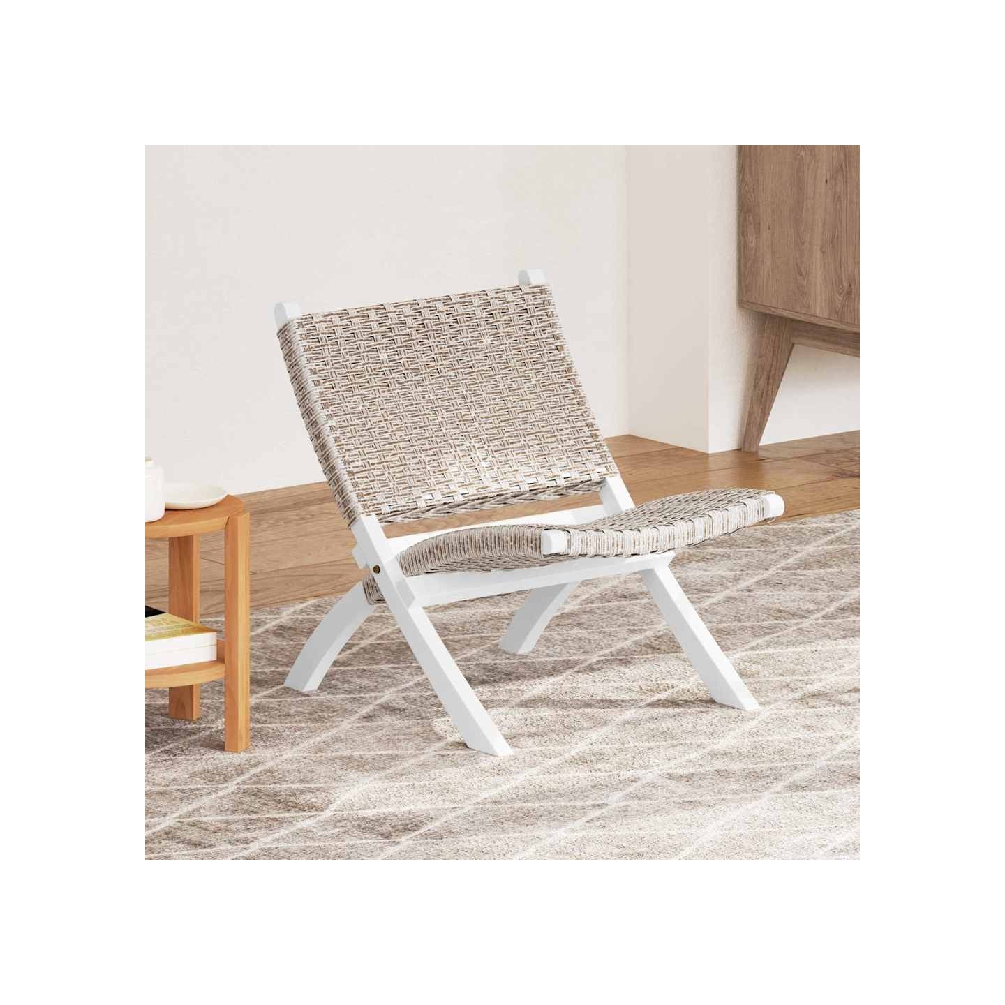 Chaise de relaxation rotin kubu naturel et bois d'acajou massif