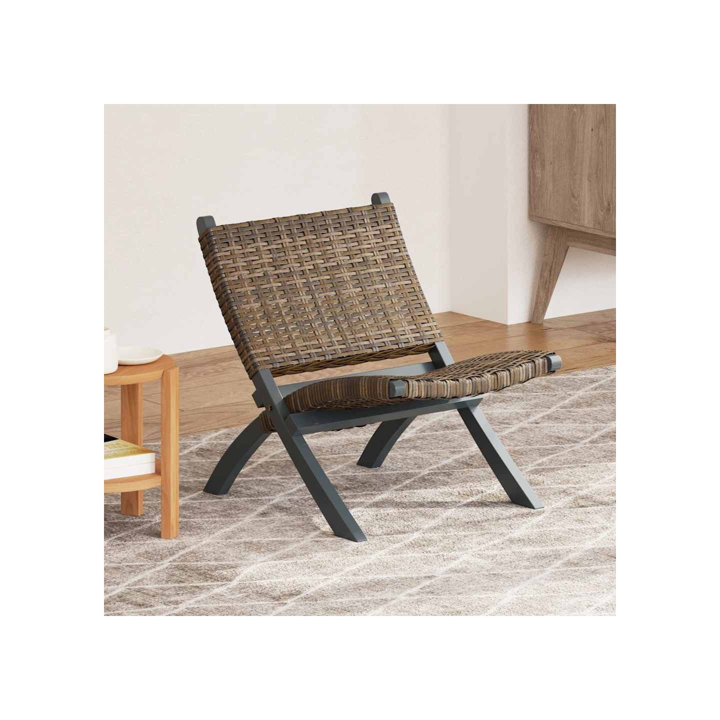 Chaise de relaxation rotin kubu naturel et bois d'acajou massif