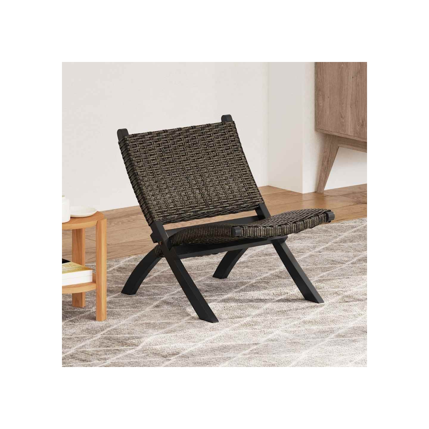 Chaise de relaxation rotin kubu naturel et bois d'acajou massif