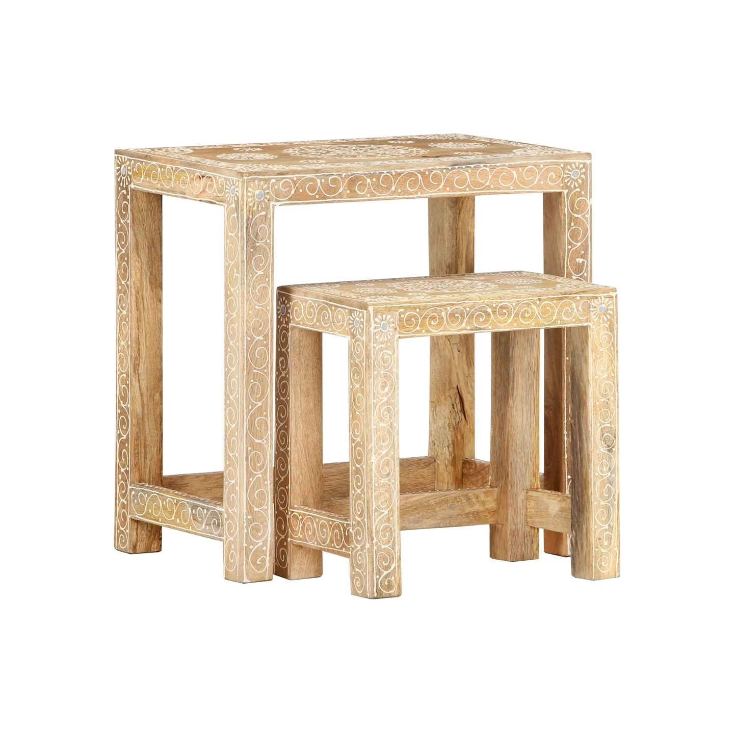 Tables d'appoint peintes à la main 2pcs Bois de Manguier solide