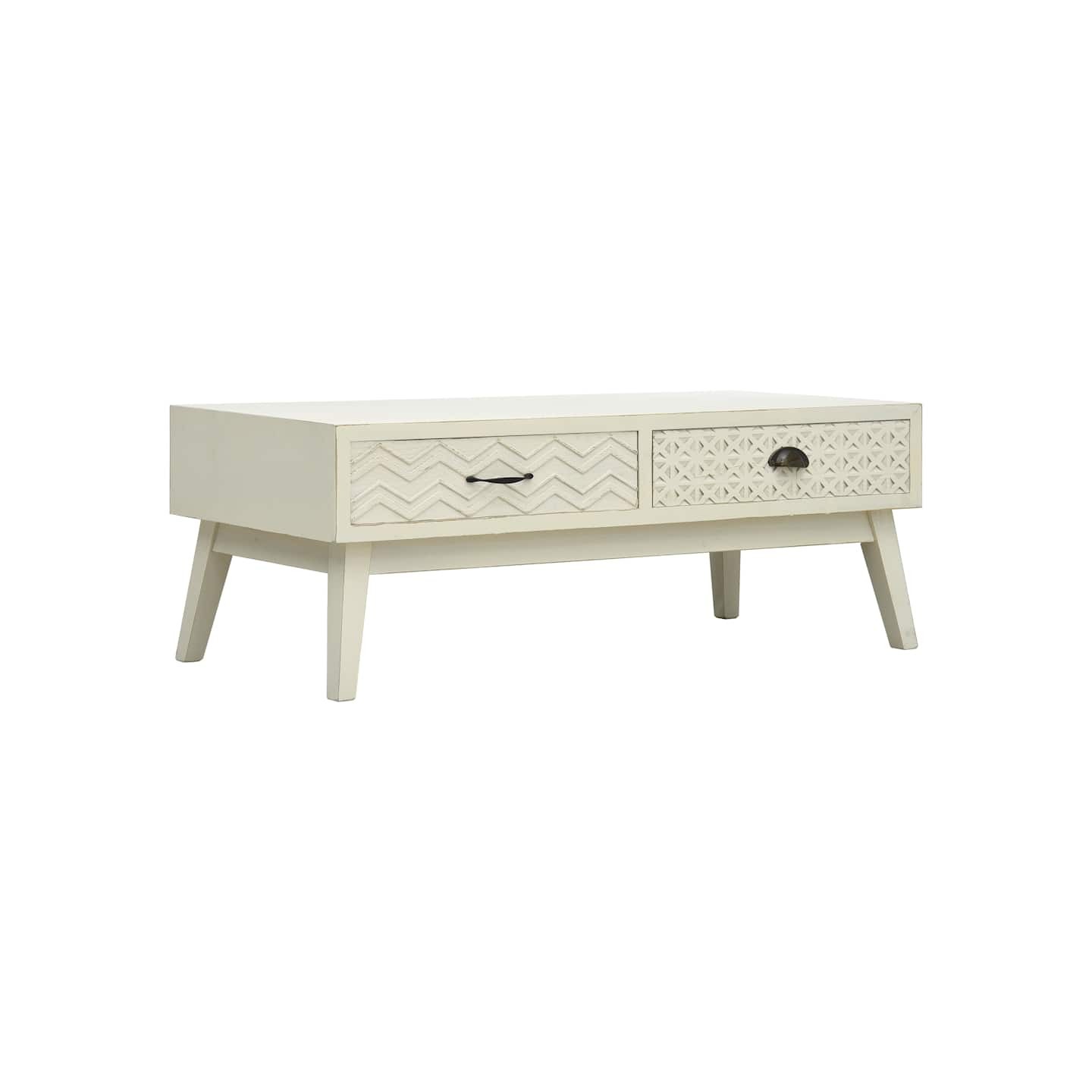 Table basse avec 2 tiroirs Gris sculpté 110x50x40 cm Bois