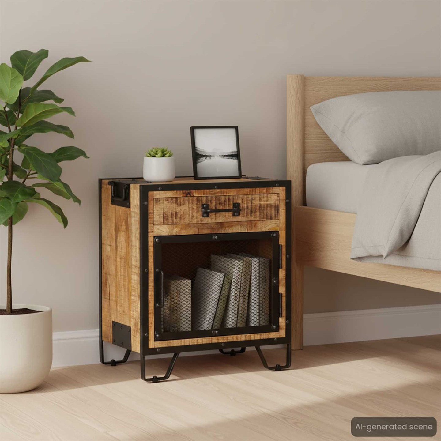 Table de chevet 43x30x51 cm Bois de manguier massif brut