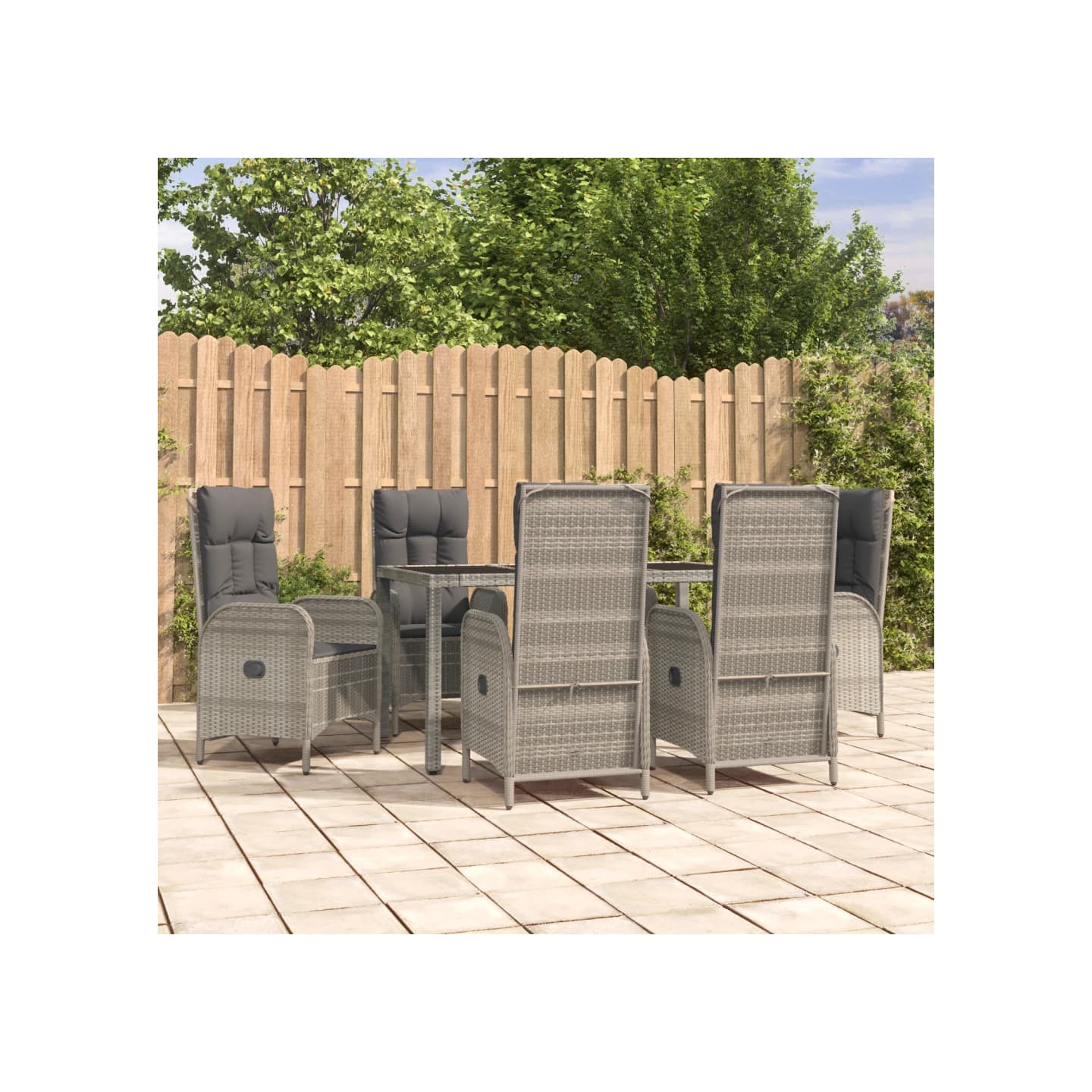 Ensemble à manger jardin et coussins 7 pcs gris rotin