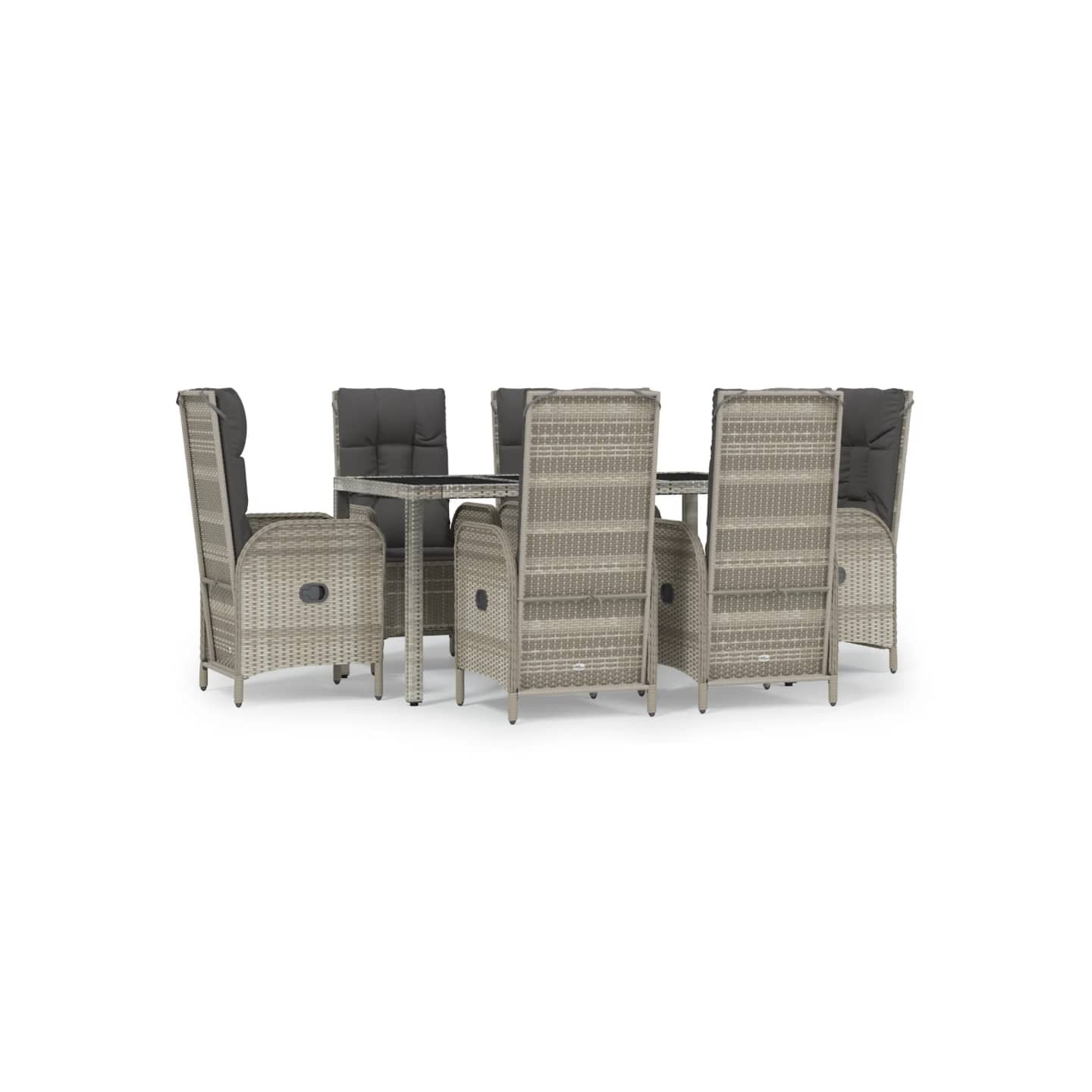 Ensemble à manger jardin et coussins 7 pcs gris rotin