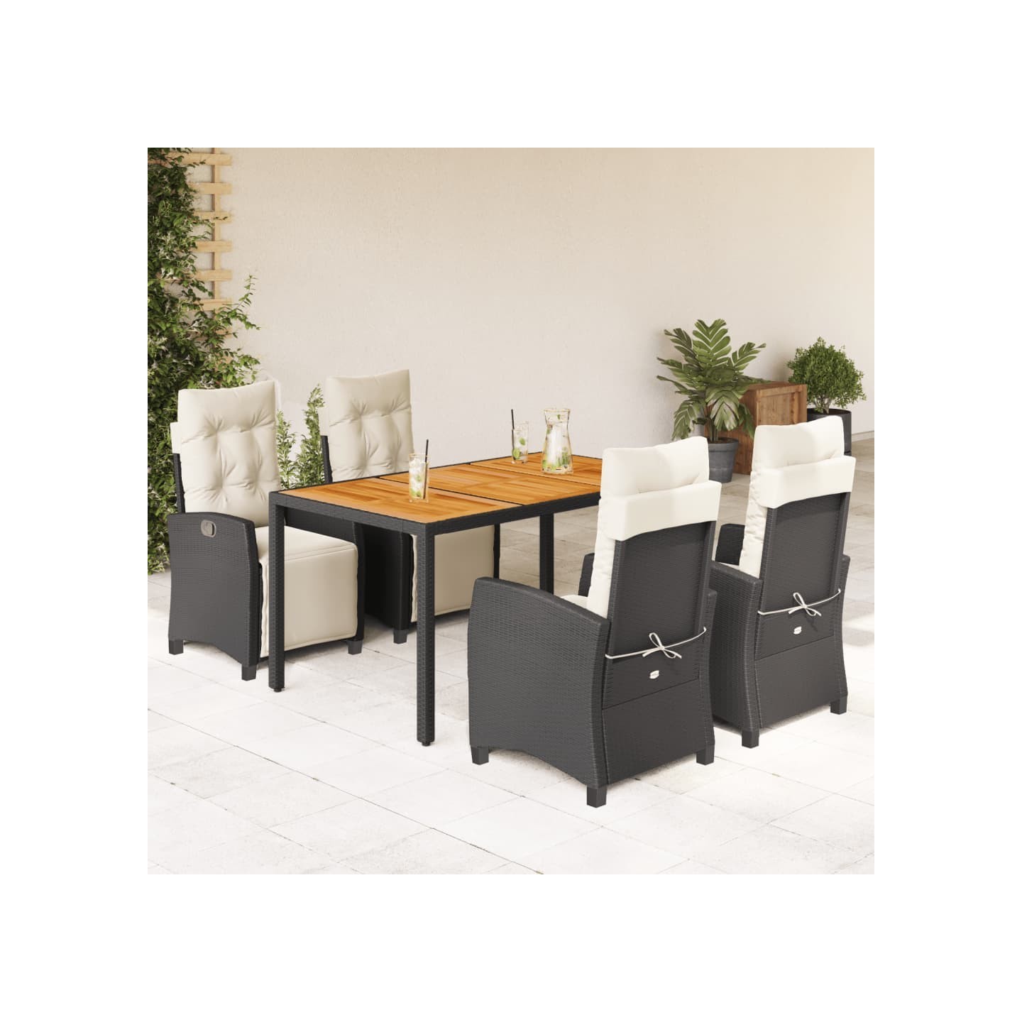 Patio Dining Set 4 pc 4 place Black and Cream