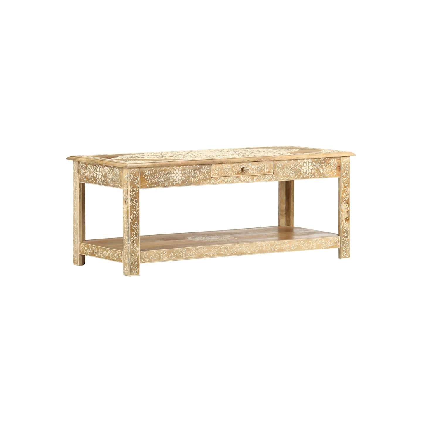 Table basse peinte à main 110x50x45 cm Bois de manguier massif