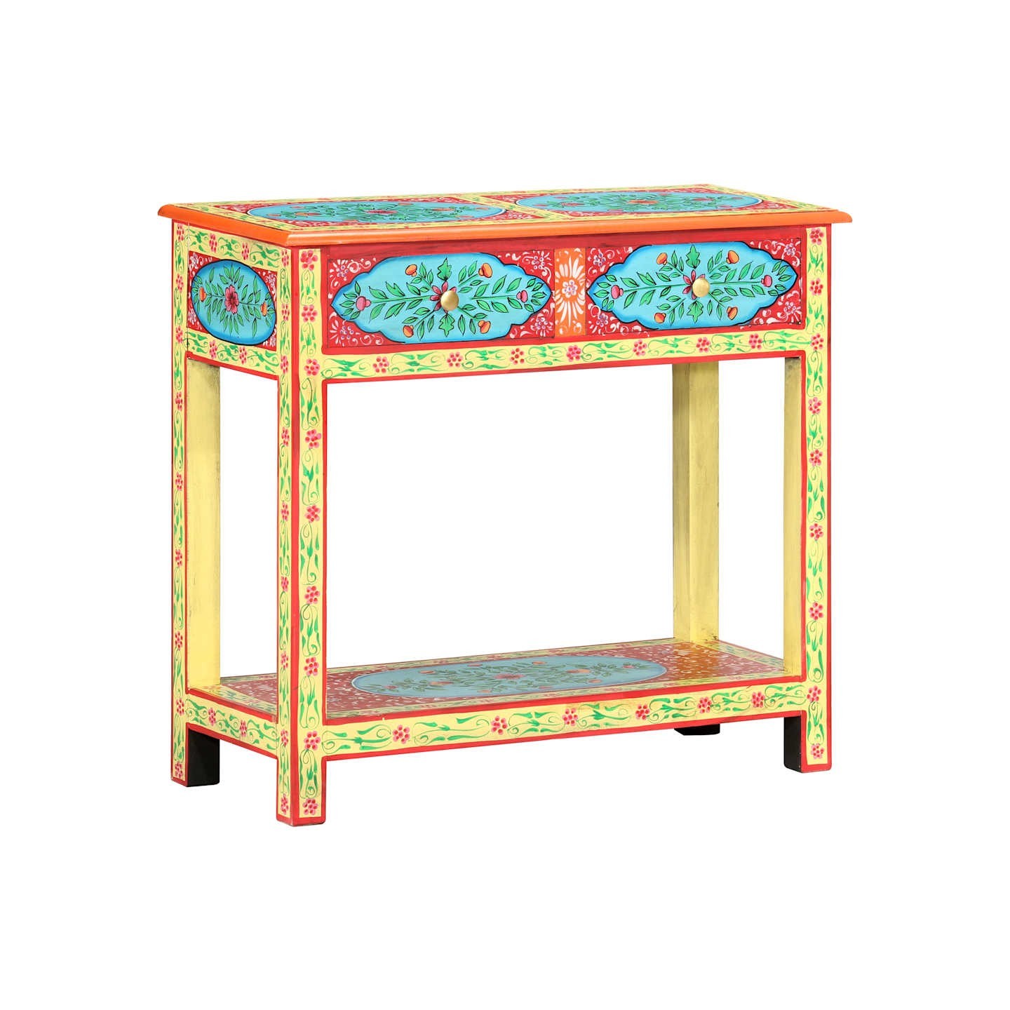Table console peinte à la main 80x35x75 cm Bois de manguier