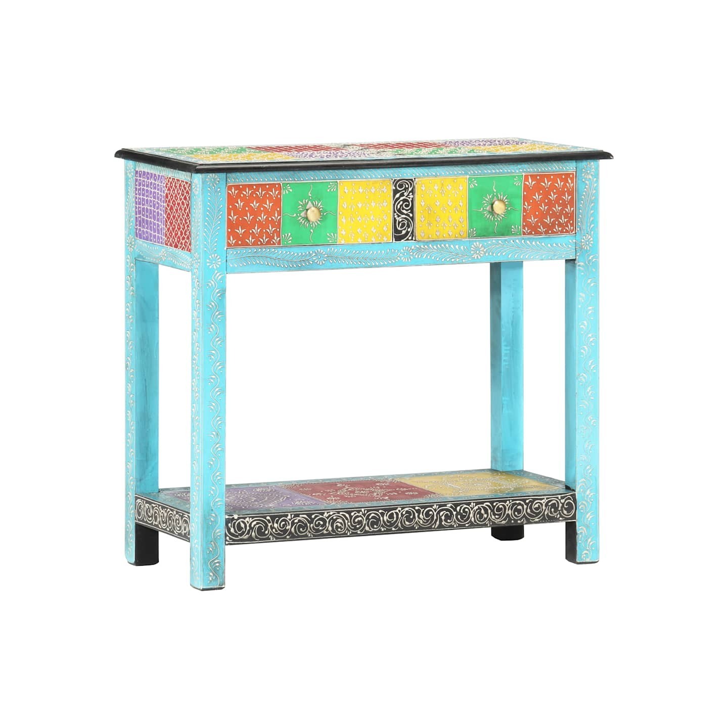 Table console peinte à la main 80x35x75 cm Bois de manguier