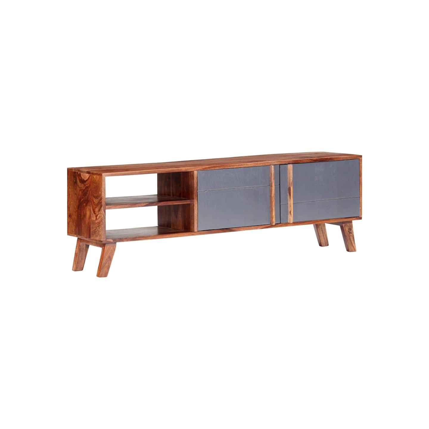 Meuble TV gris 140x30x45 cm bois solide