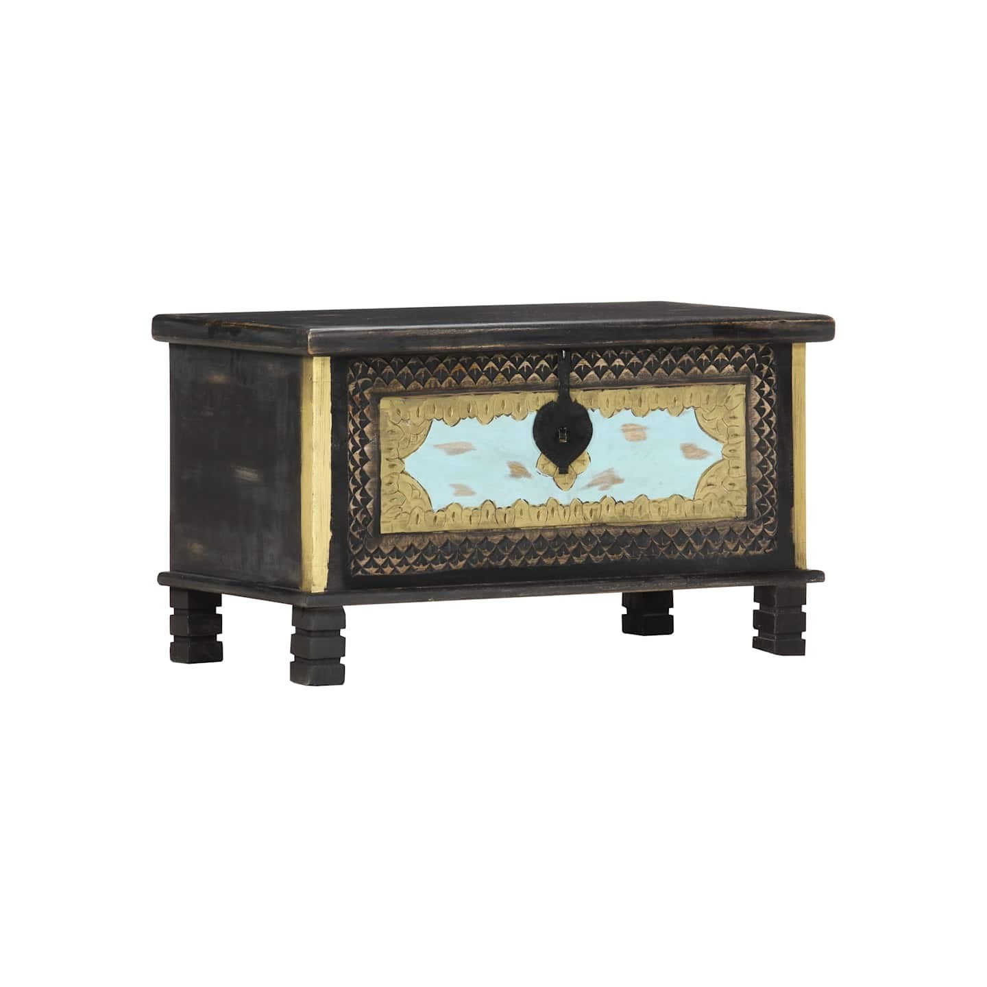 Coffre de rangement Noir 80x40x45 cm Bois de manguier massif