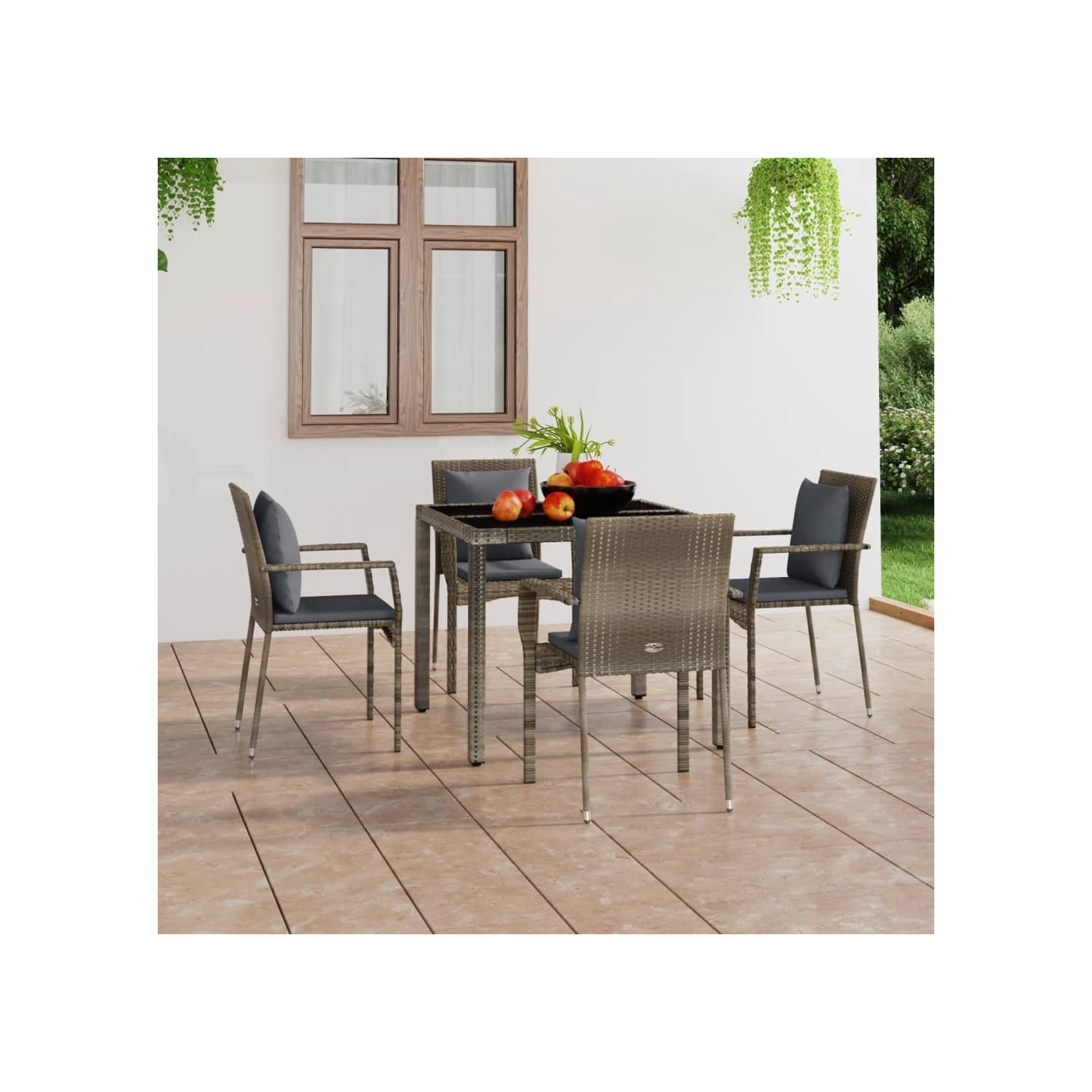 Chaises de jardin avec coussins lot de 4 Résine tressée Gris