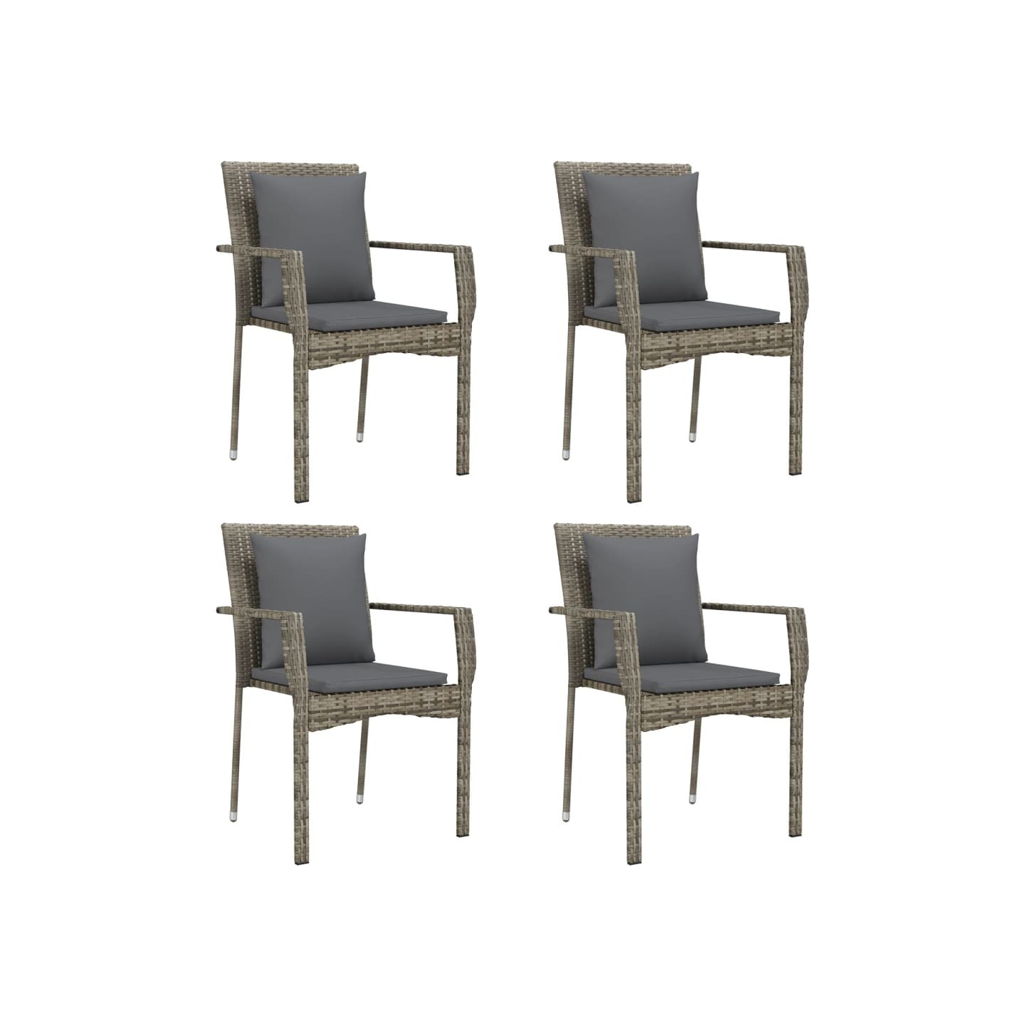 Chaises de jardin avec coussins lot de 4 Résine tressée Gris