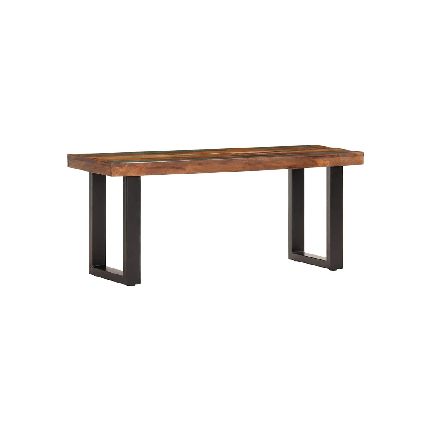 Banc 110 cm Bois de récupération solide et acier
