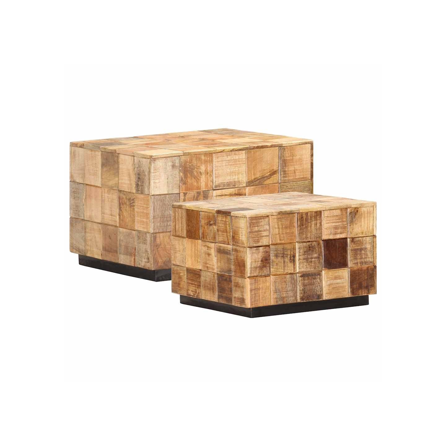 Tables basses 2 pcs avec design de blocs Bois de manguier brut