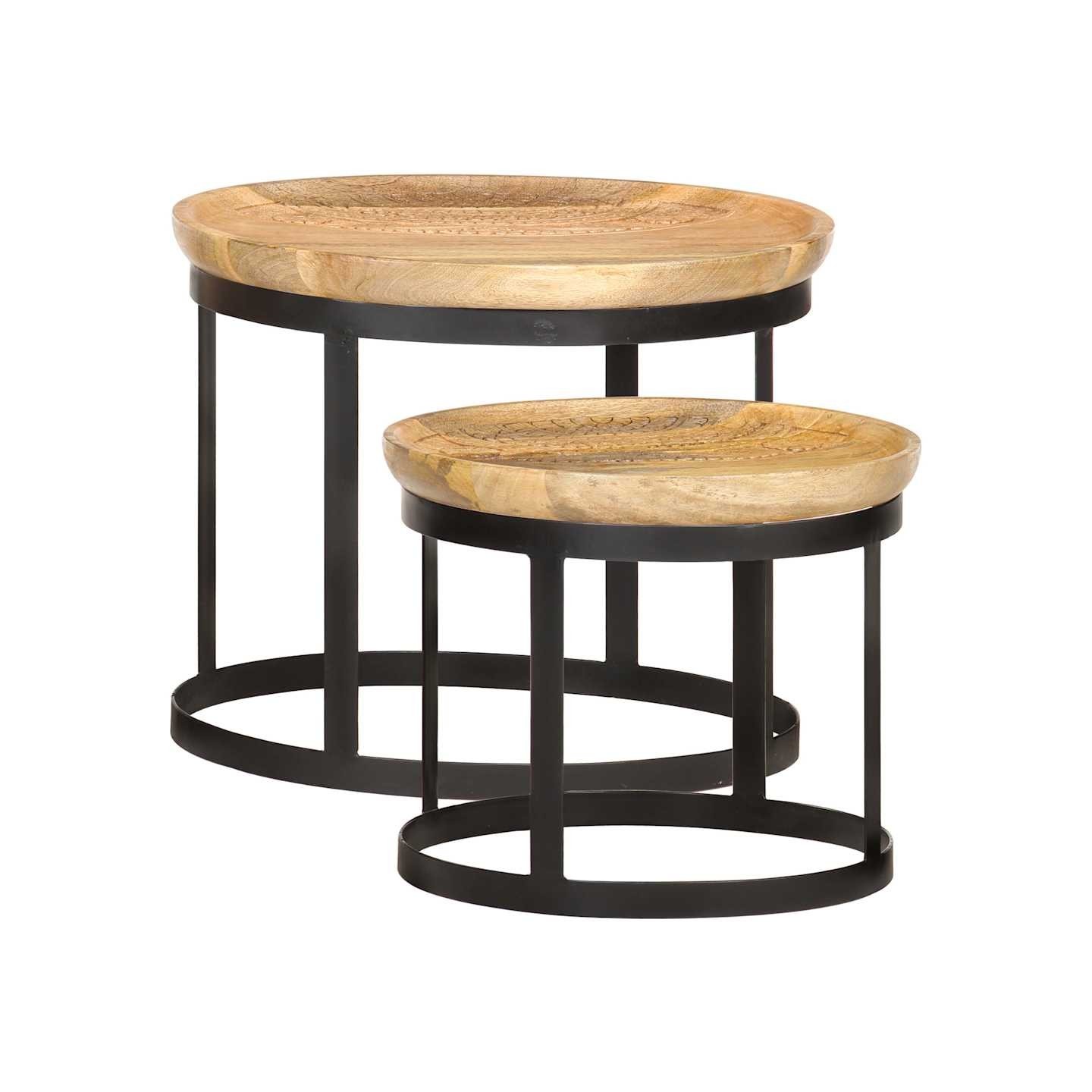 Tables d'appoint rondes 2 pcs Bois de manguier solide et acier