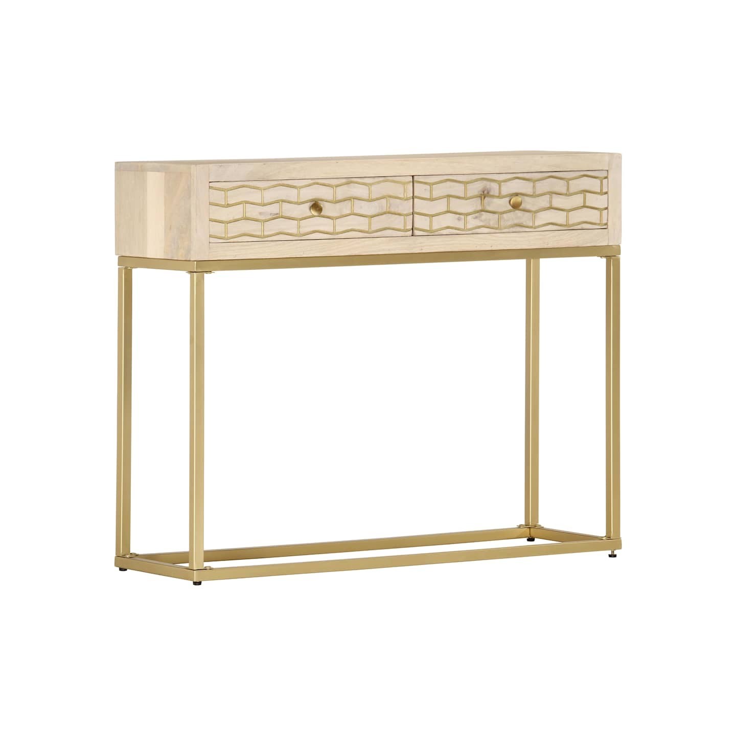 Table console doré 90x30x75 cm bois solide de manguier