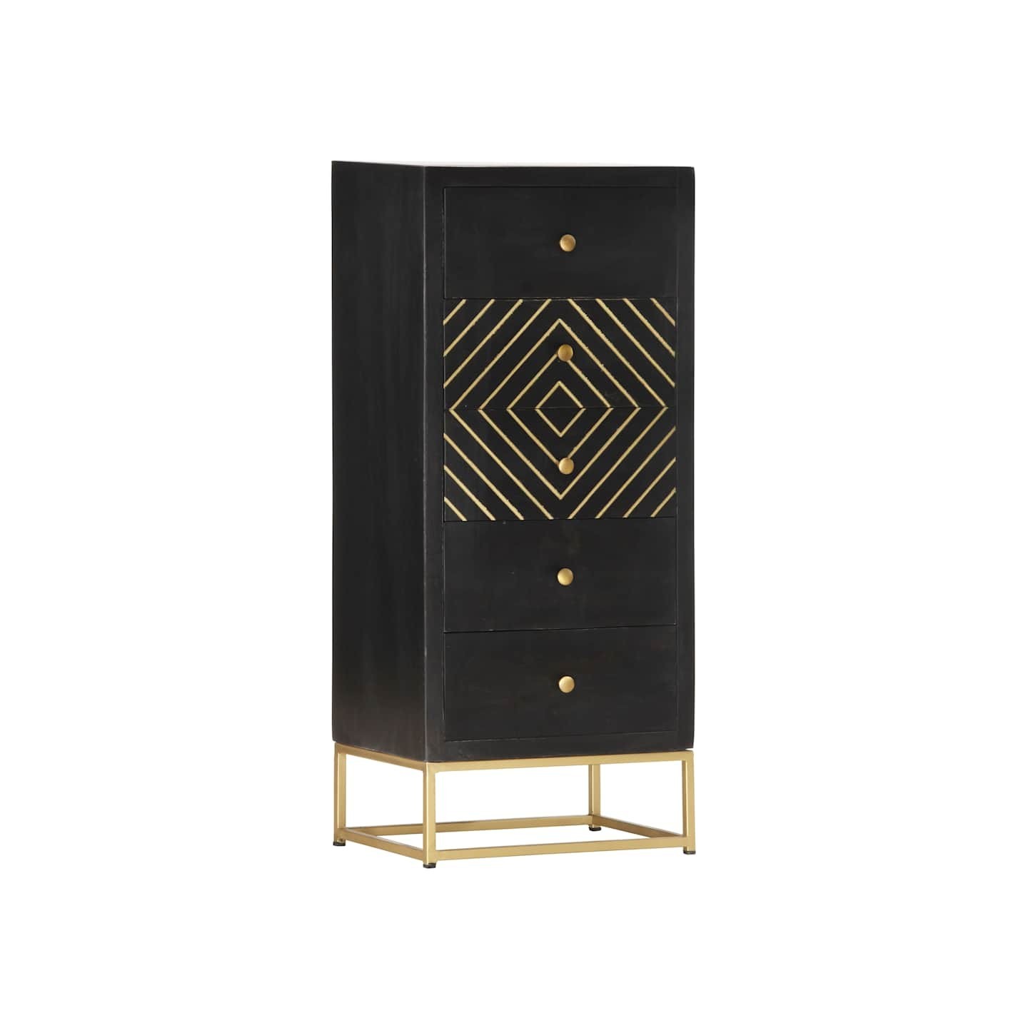 Armoire à tiroirs Noir et doré 45x30x105 cm Bois de manguier