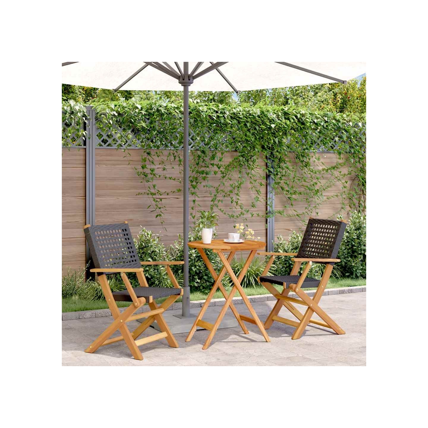 Ensemble de bistro 3 pcs noir résine tressée et bois massif