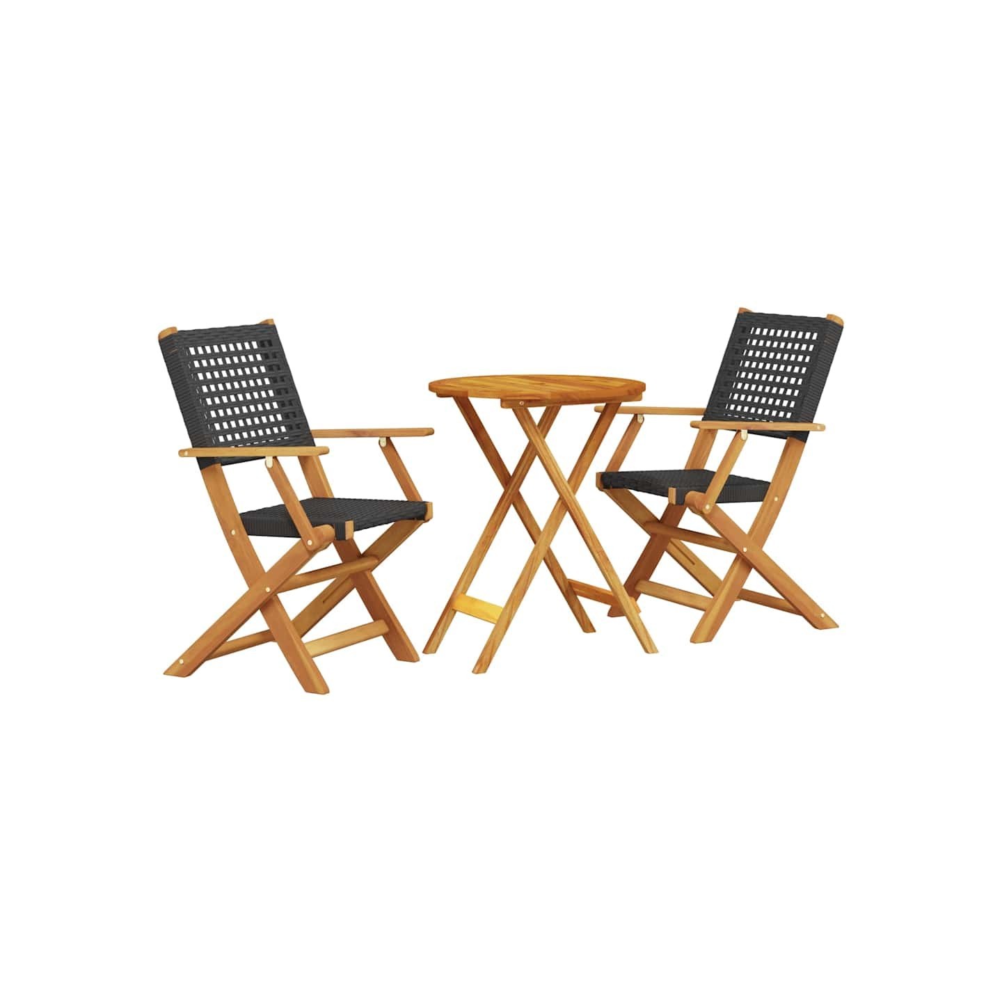 Ensemble de bistro 3 pcs noir résine tressée et bois massif