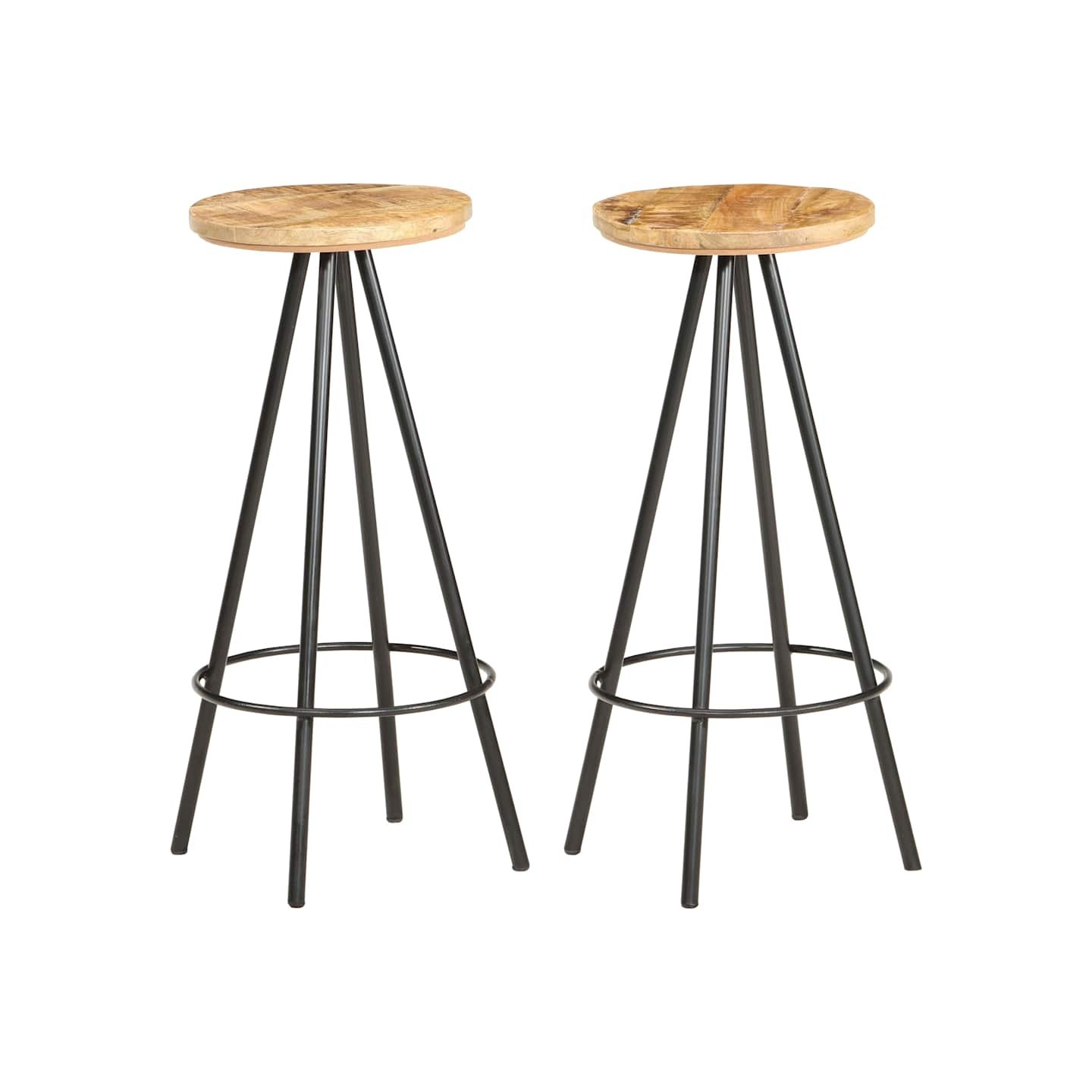 Tabourets de bar lot de 2 bois de manguier brut