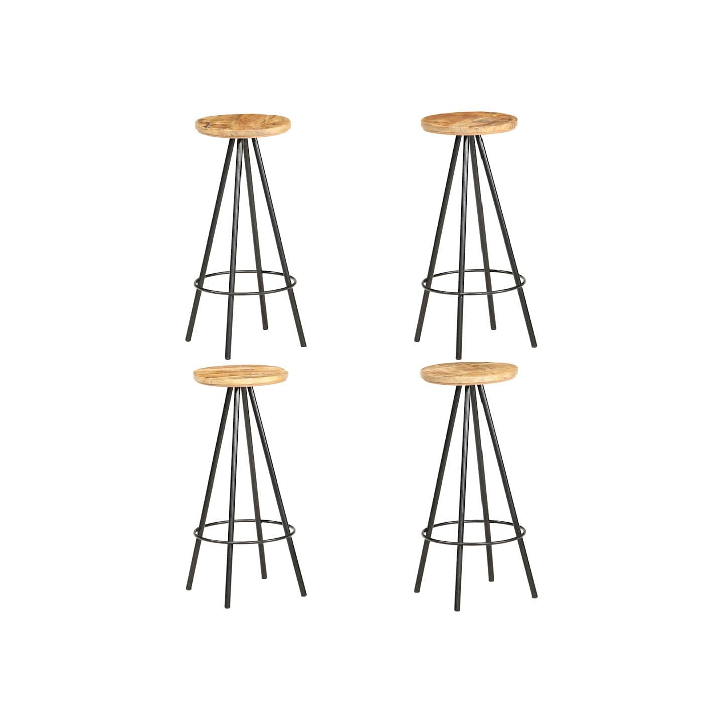 Tabourets de bar lot de 4 bois de manguier brut