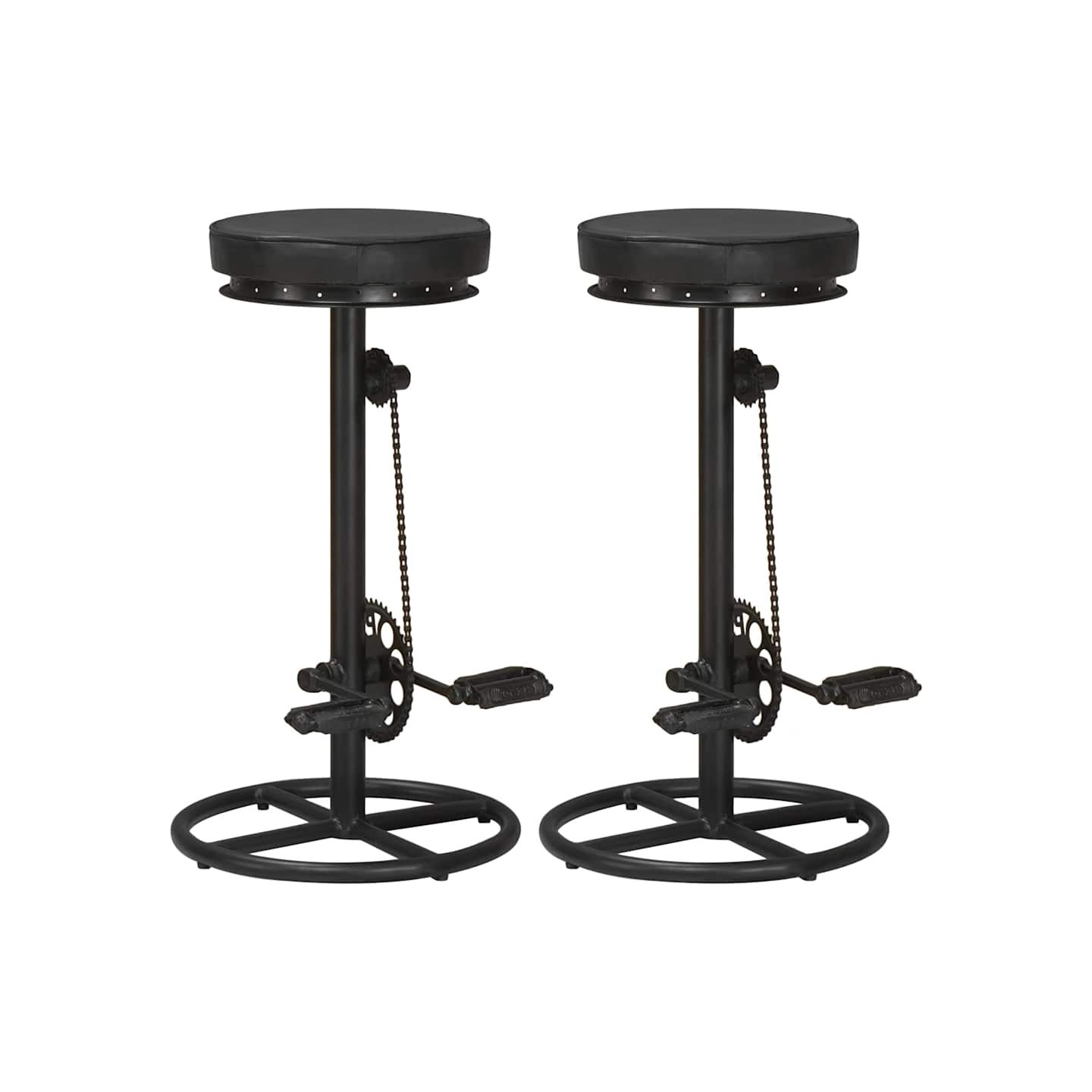 Tabourets de bar lot de 2 noir cuir véritable de chèvre