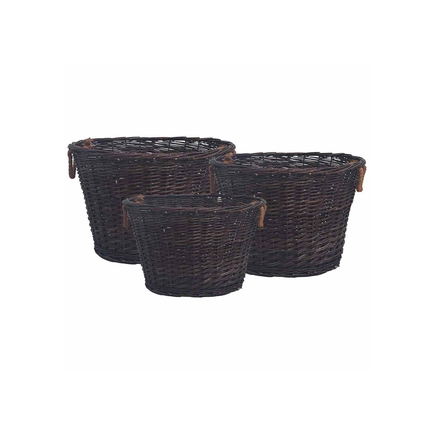 Jeu 3 paniers empilables à bois de chauffage Marron foncé Saule