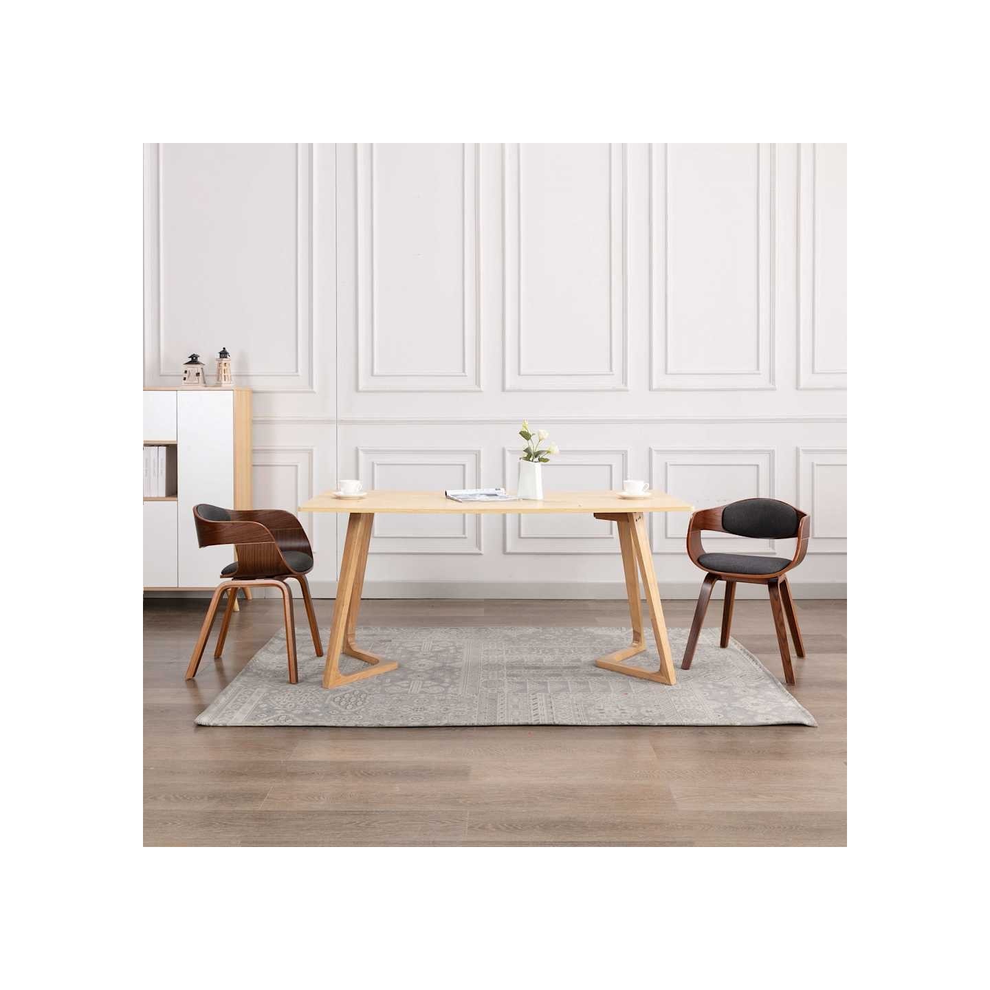Chaises à manger lot de 2 bois courbé et tissu gris