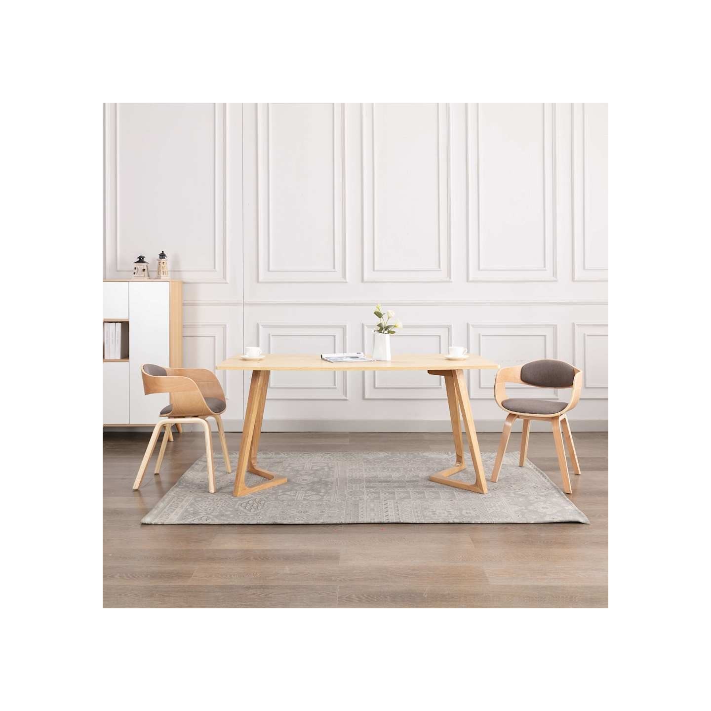 Chaises à manger lot de 2 bois courbé et tissu taupe