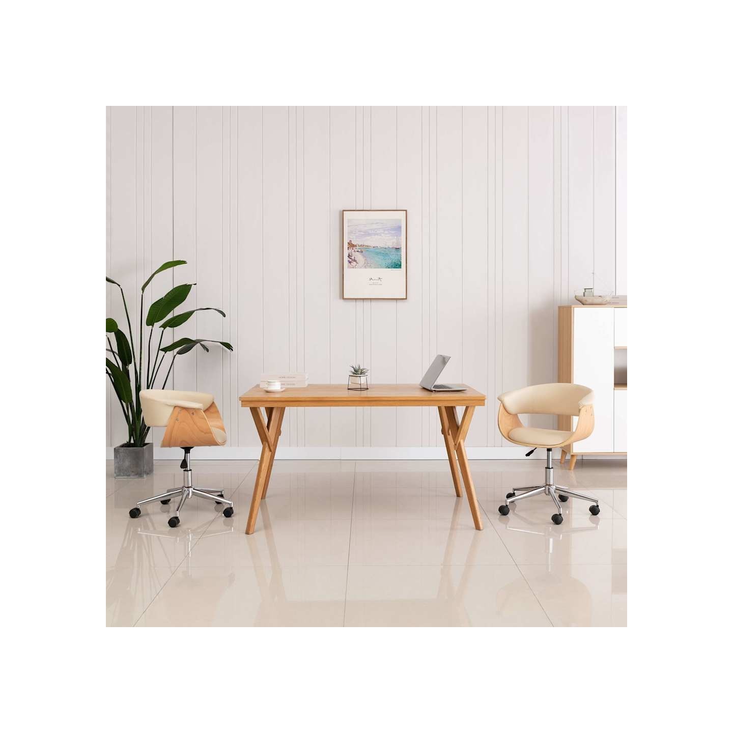 Chaise pivotante à manger Crème Bois courbé et Similicuir