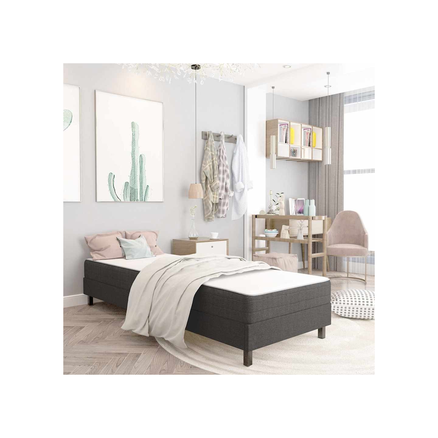 Sommier à lattes de lit sans matelas gris tissu 100x200 cm